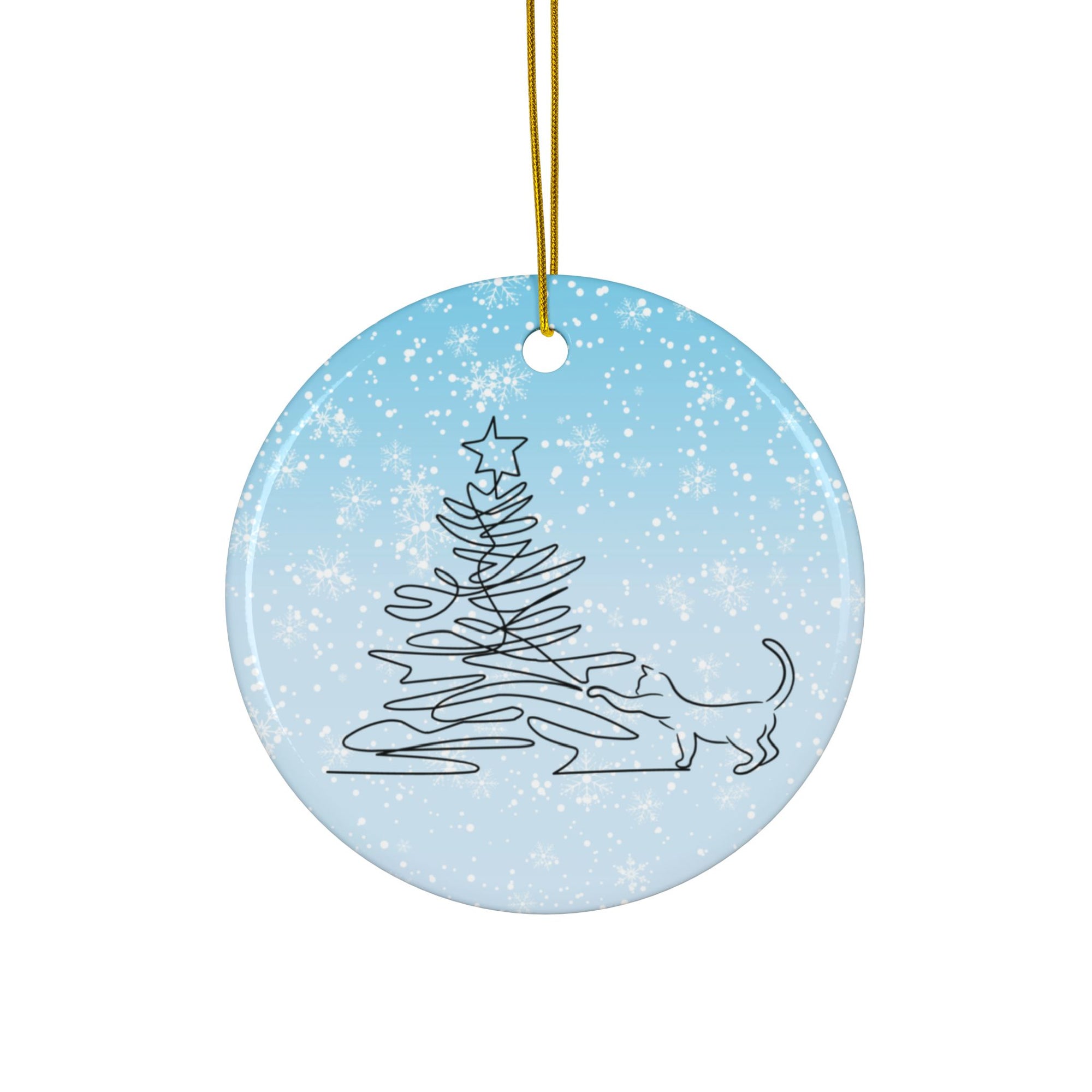 Sketchy Christmas Kitty Ceramic Ornaments, 2-Side Print