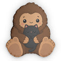 Baby Bigfoot & Black Cat Shaped Pillow | Woodland Sasquatch Cat Decor