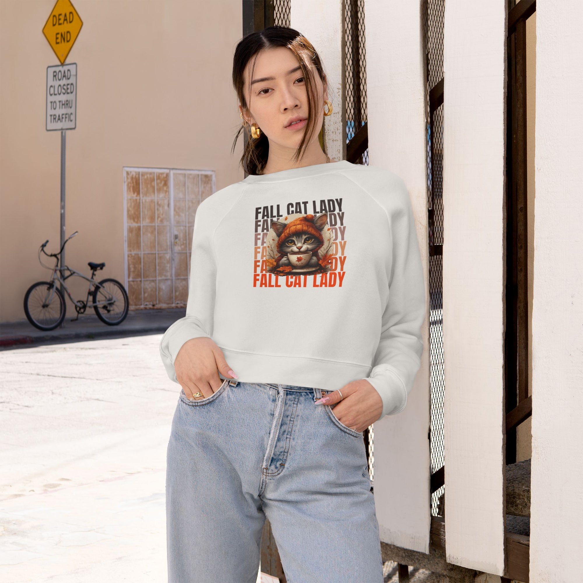 Fall Cat Lady Cropped Pullover | Cozy Women's Sweatshirt