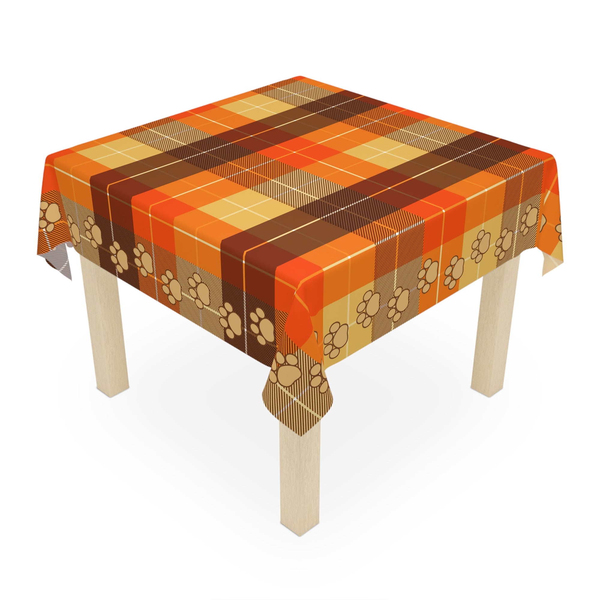 Cozy Autumn Plaid Tablecloth with Paw Prints for Pet Lovers