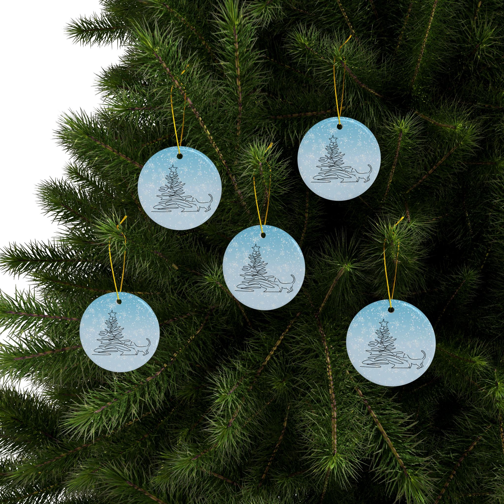 Photo depicting the ​Sketchy Christmas Kitty Ceramic Ornaments, 2-Side Print from EpiAl's Shop.