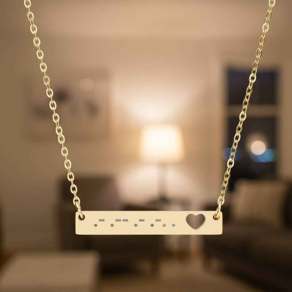 “AWARE” Morse Code Necklace – Heart Bar Pendant (Stainless Steel)