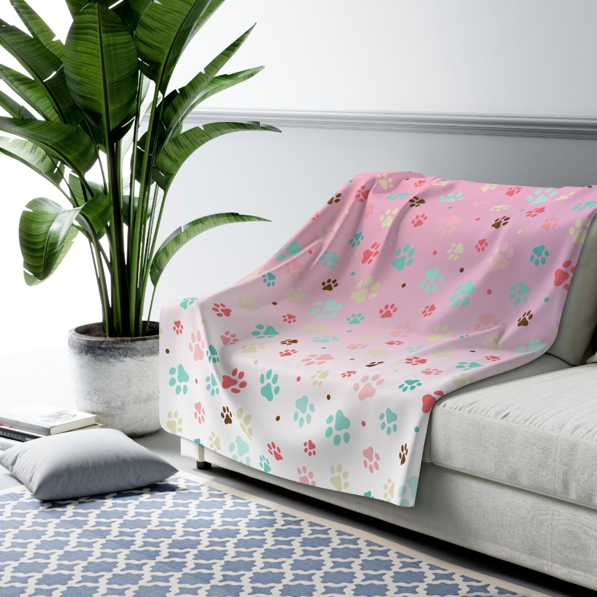 Cozy Paw Print Sherpa Fleece Blanket | Perfect for Pet Lovers Printify