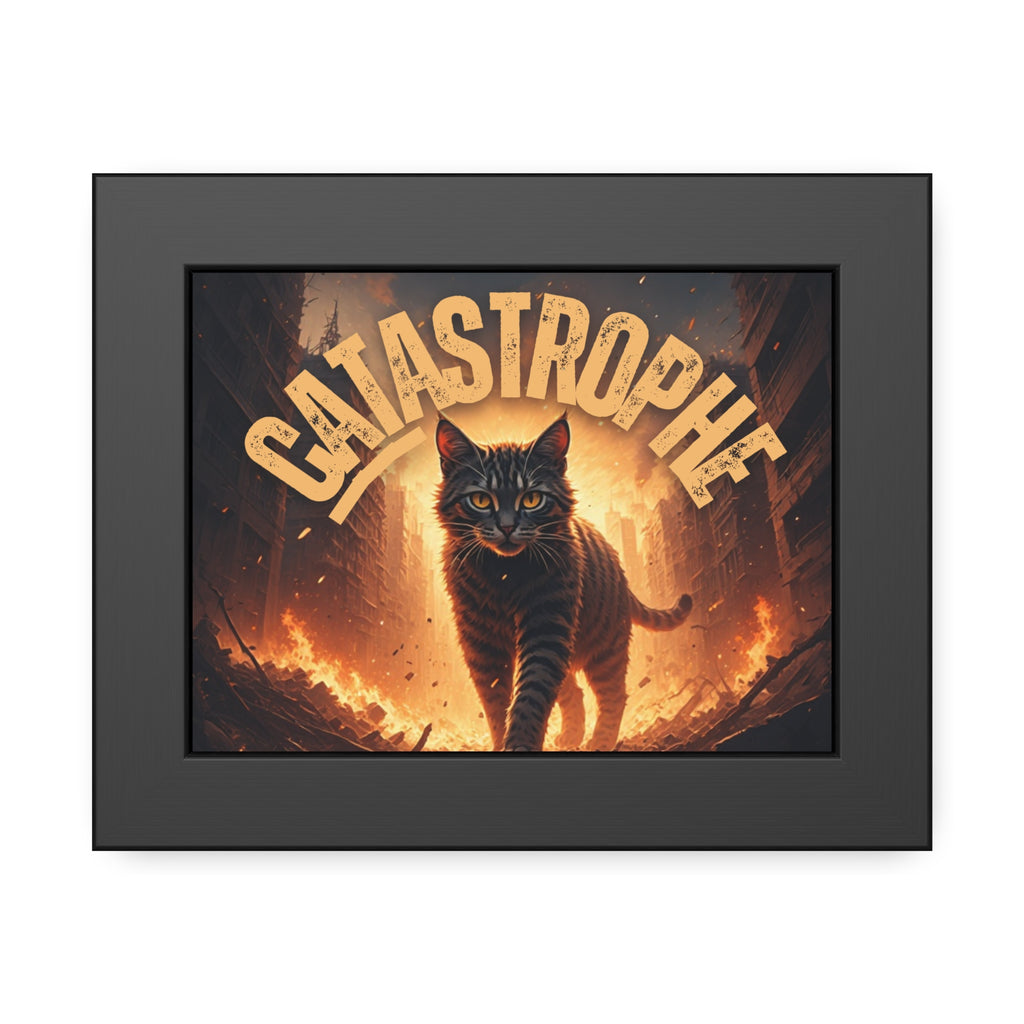 Framed Catastrophe Cat Poster Art, Quirky Cat Artwork