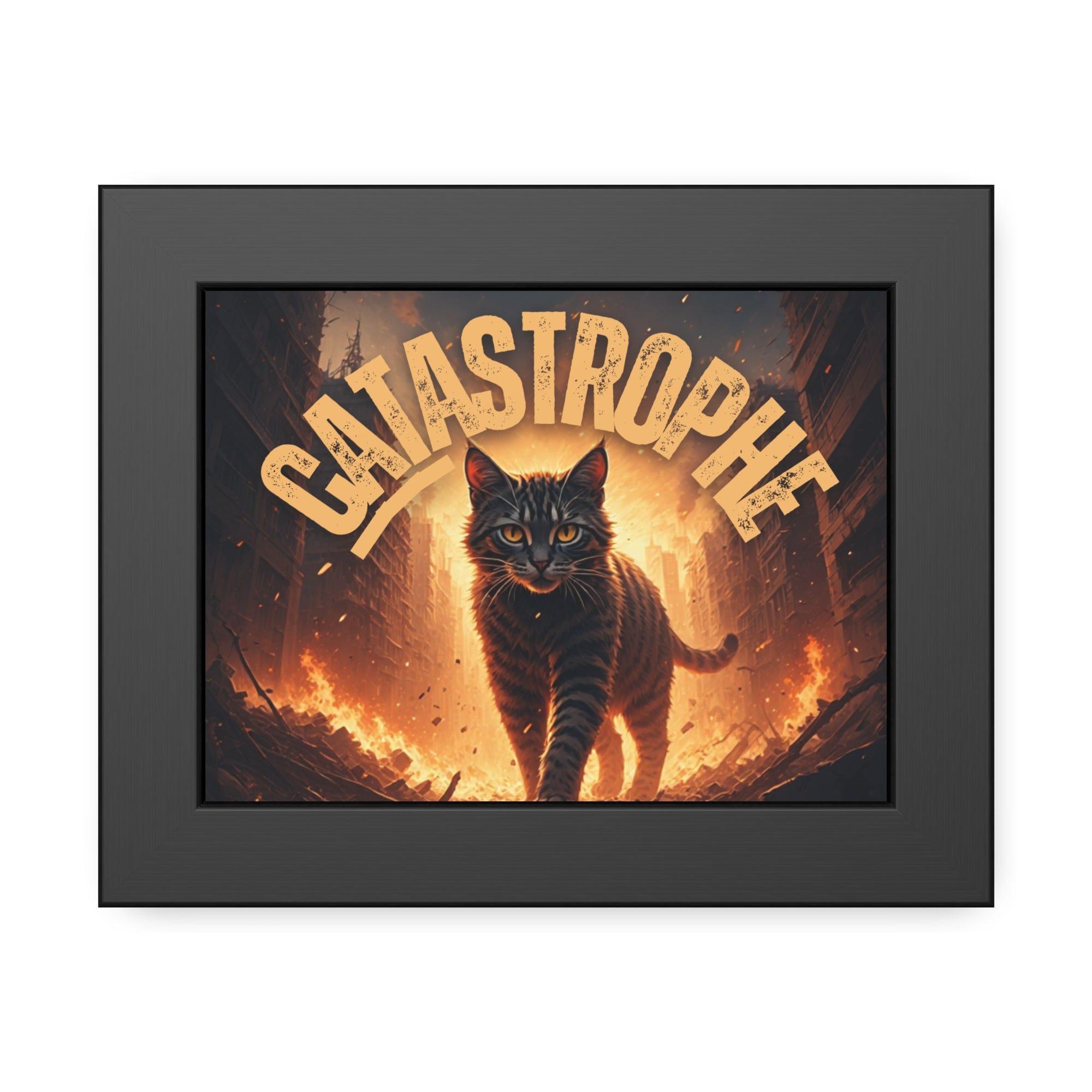 Framed Catastrophe Cat Poster Art, Quirky Cat Artwork