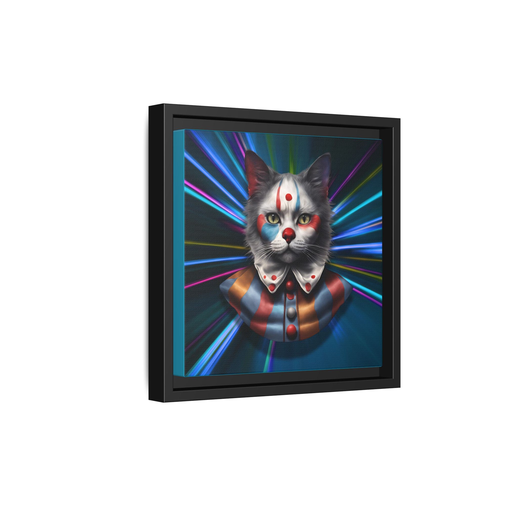 Colorful Cat Clown Framed Canvas Art – Quirky Home Decor for Pet Lovers