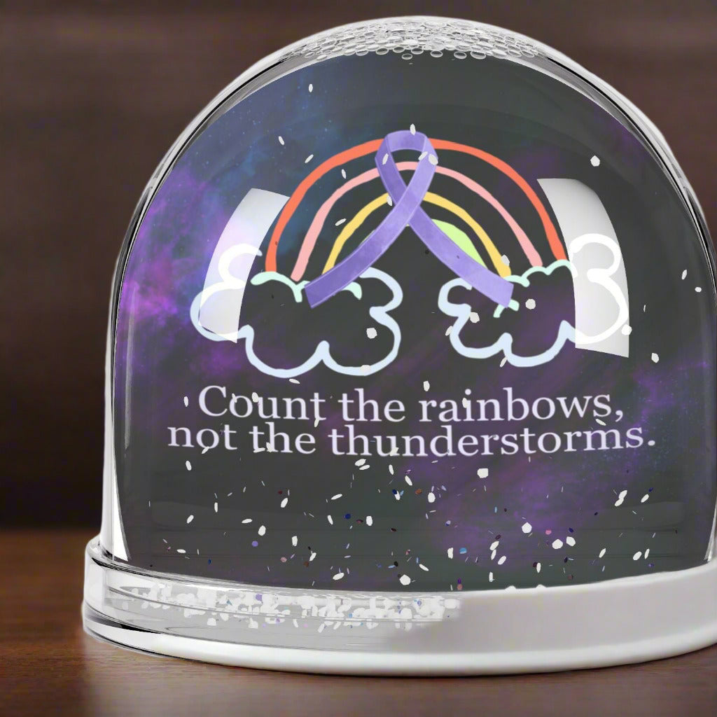 Purple Rainbow Glitter Snow Globe for Awareness