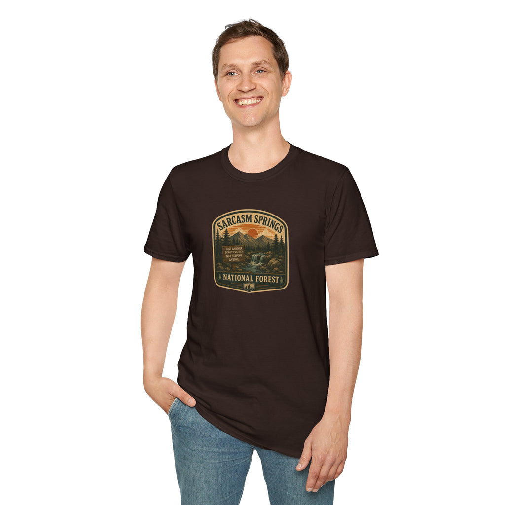 Sarcasm Springs National Forest Unisex T-Shirt | Funny Retro Outdoors Graphic Tee