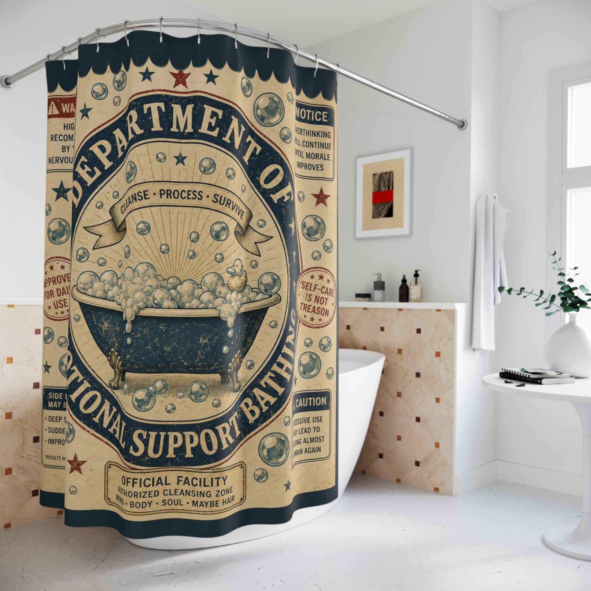 Department of Emotional Support Bathing Shower Curtain | Vintage Bathroom Decor