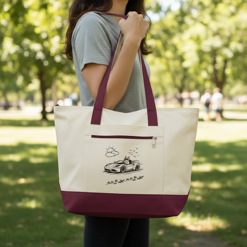 Wander Road Canvas Tote Bag – Heavyweight Zippered Cotton Market Tote