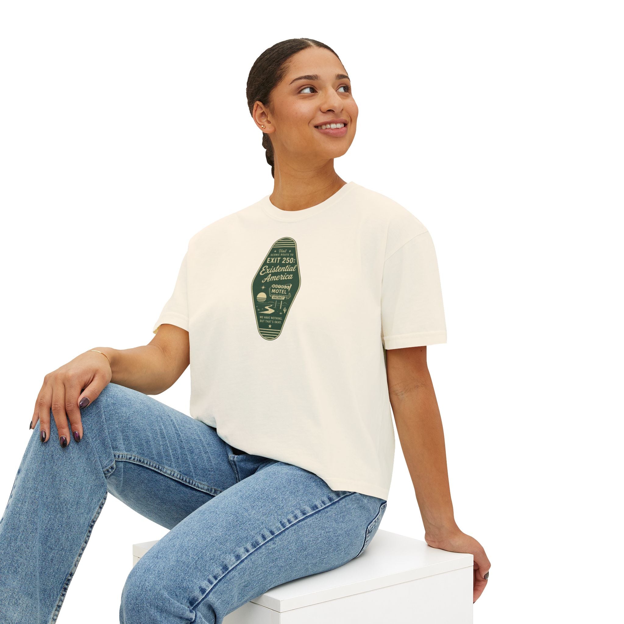 Exit 250 Existential America Cropped T-Shirt | Vintage Motel Graphic Tee