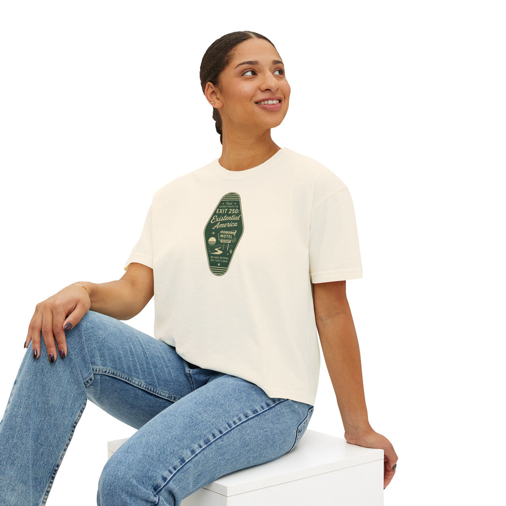 Exit 250 Existential America Cropped T-Shirt | Vintage Motel Graphic Tee