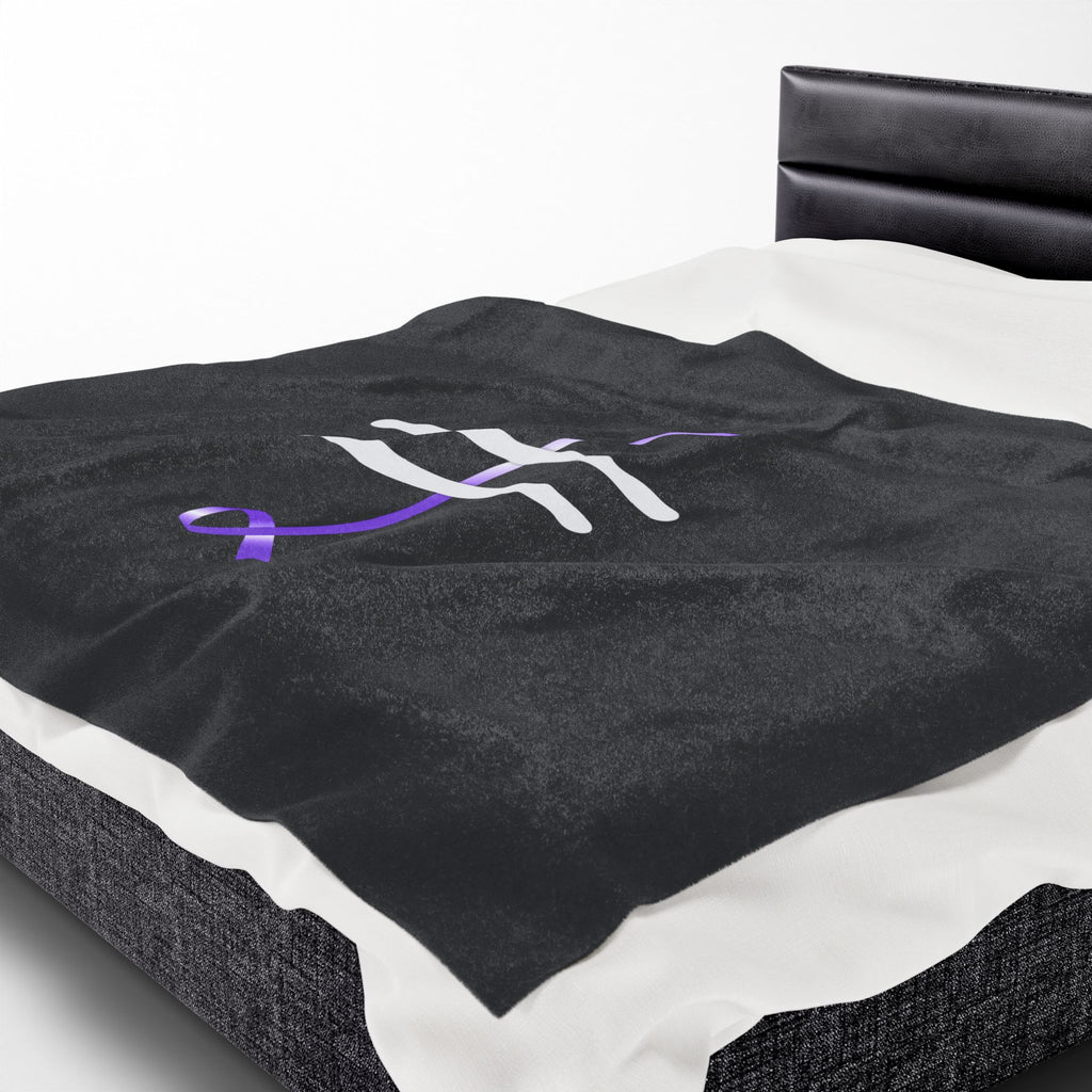 “Pause” Epilepsy Awareness Velveteen Blanket – Purple Ribbon Pause Symbol