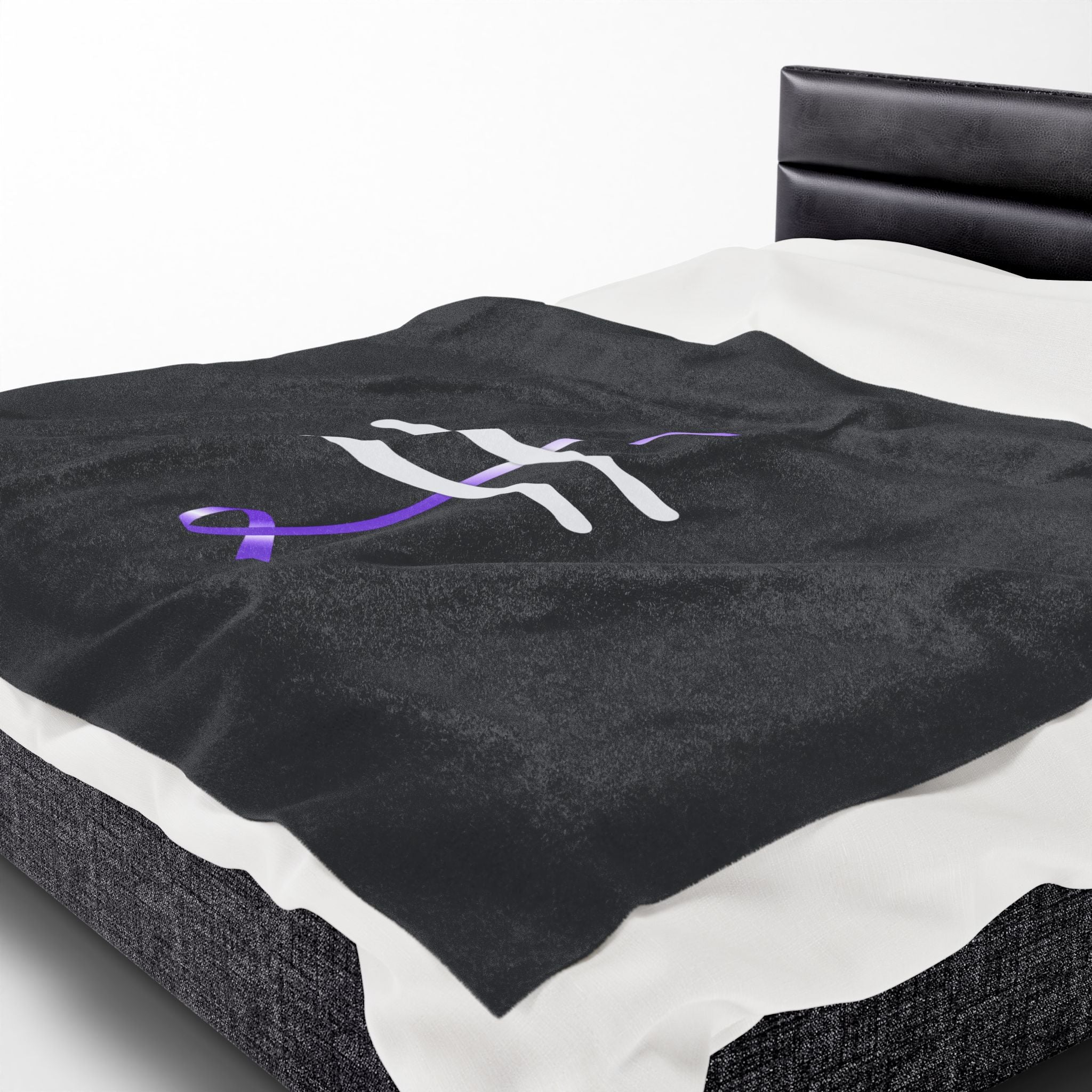 “Pause” Epilepsy Awareness Velveteen Blanket – Purple Ribbon Pause Symbol