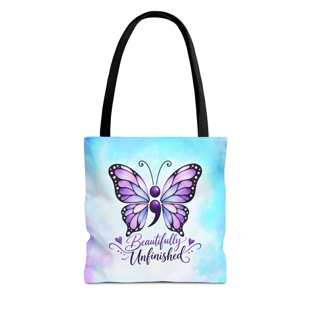 Beautifully Unfinished Semicolon Butterfly Suicide Awareness Tote Bag