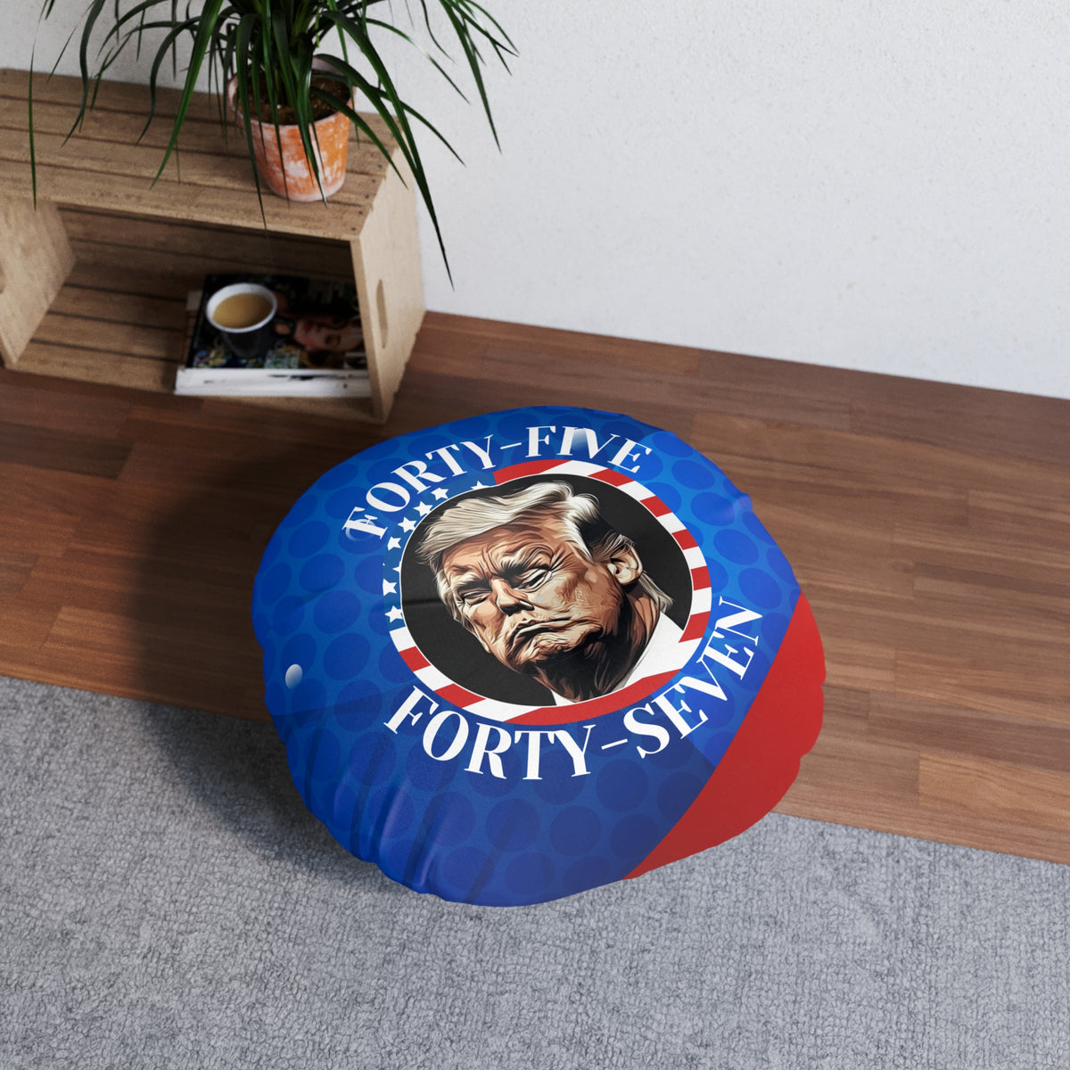 Patriotic 45 47 Trump Round Tufted Pillow