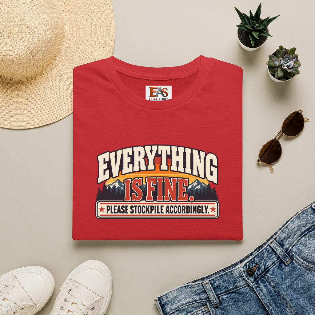 Everything Is Fine Please Stockpile Accordingly T-Shirt | Funny Emergency Preparedness Tee