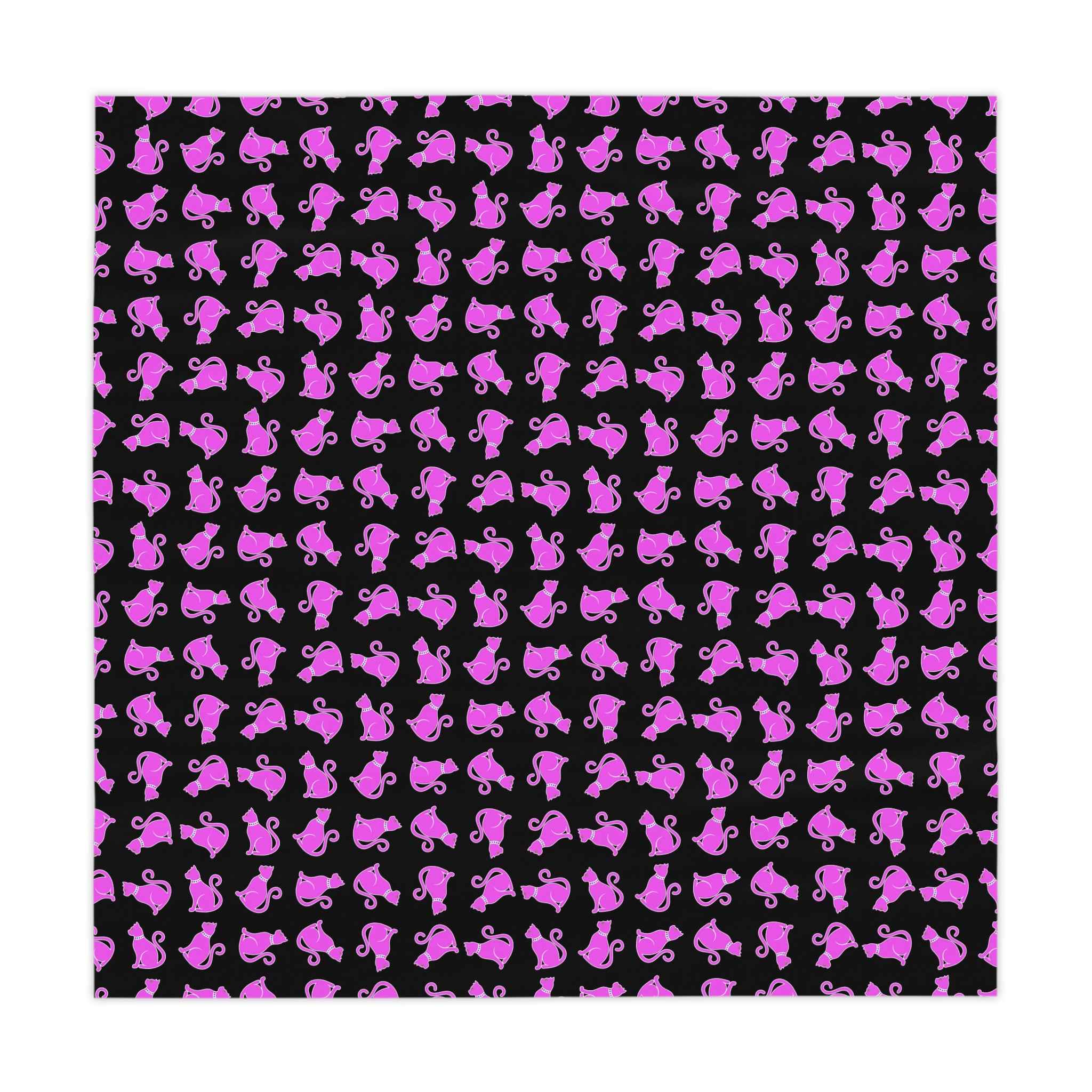 Pink Cat Night Tablecloth – Bright Cat Pattern on Black Square Table Cover