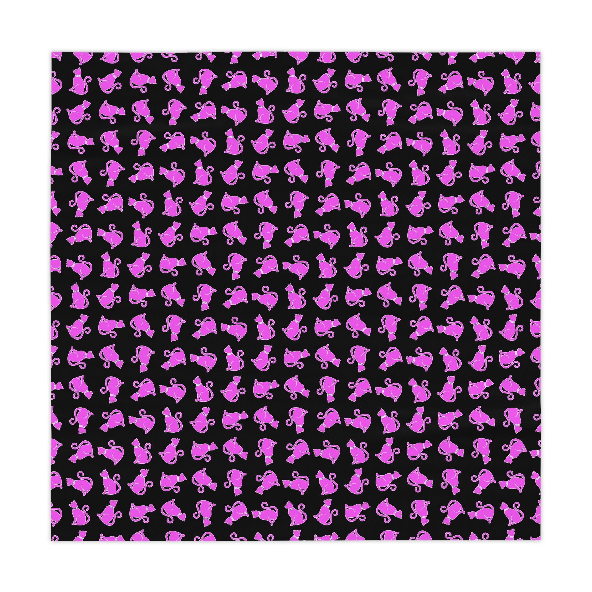 Pink Cat Night Tablecloth – Bright Cat Pattern on Black Square Table Cover