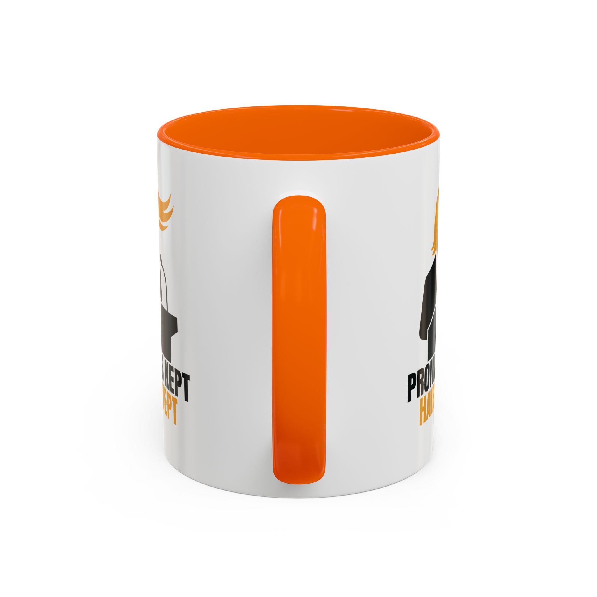 Promises Kept, Hair Swept — Two-Tone Coffee Mug (Political Parody)