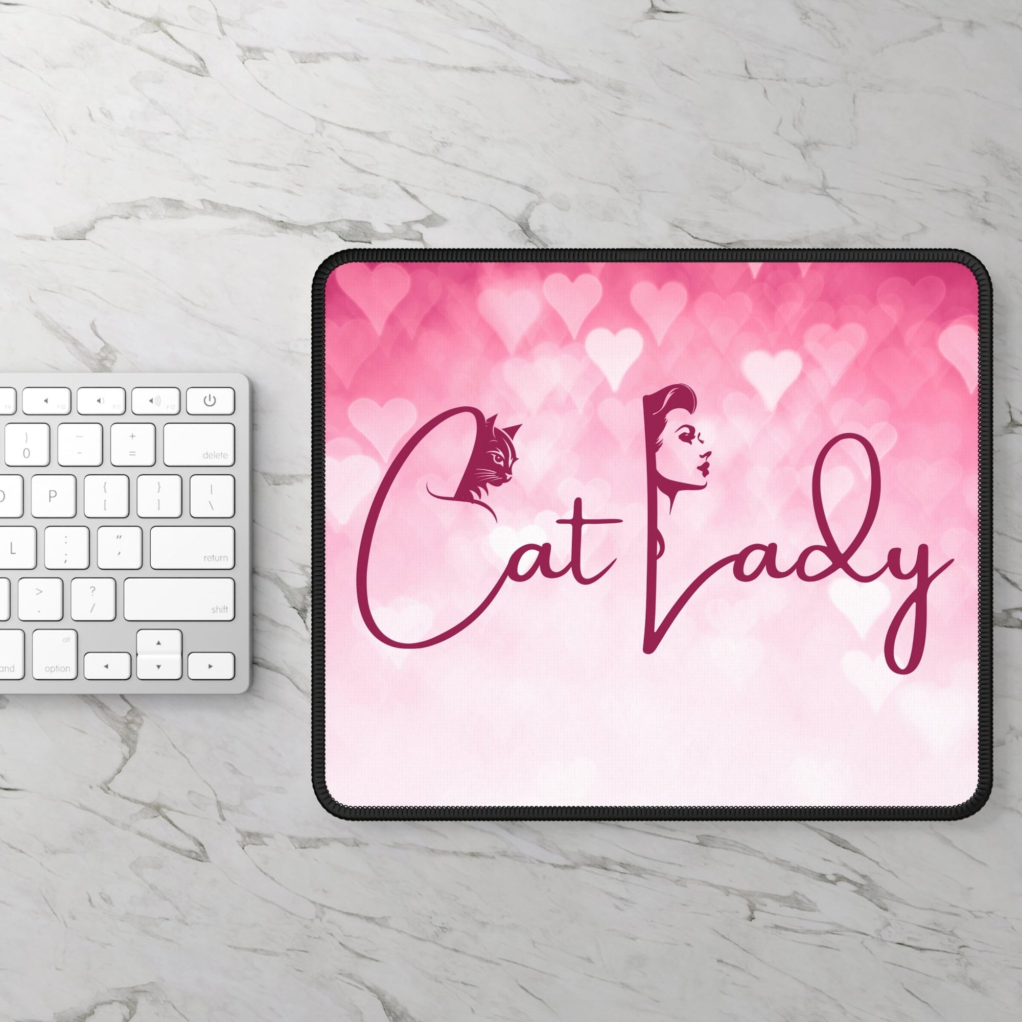 Cat Lady Hearts Gaming Mouse Pad - Perfect for Cat Lovers and Gamers Printify