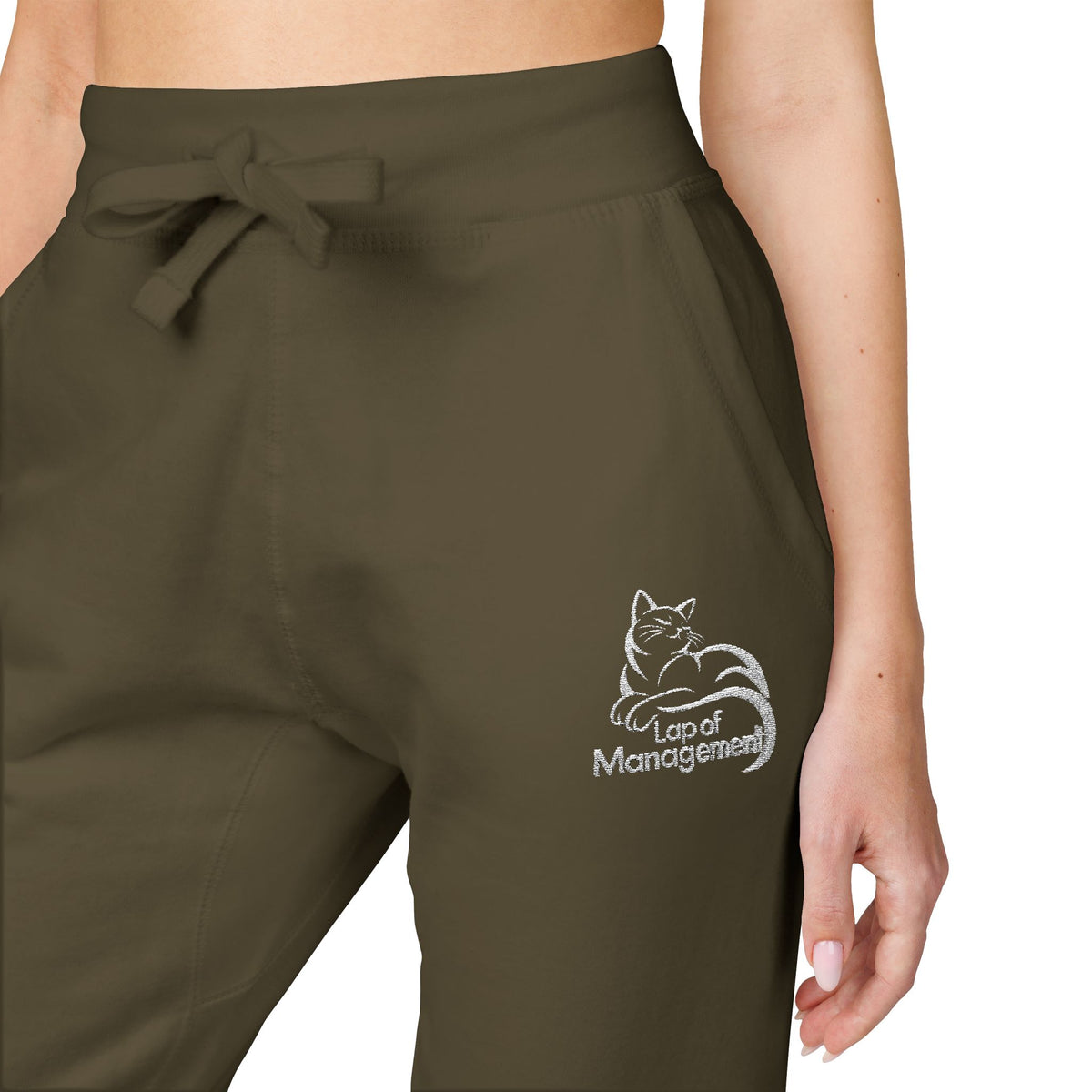 Lap of Management Embroidered Cat Fleece Joggers