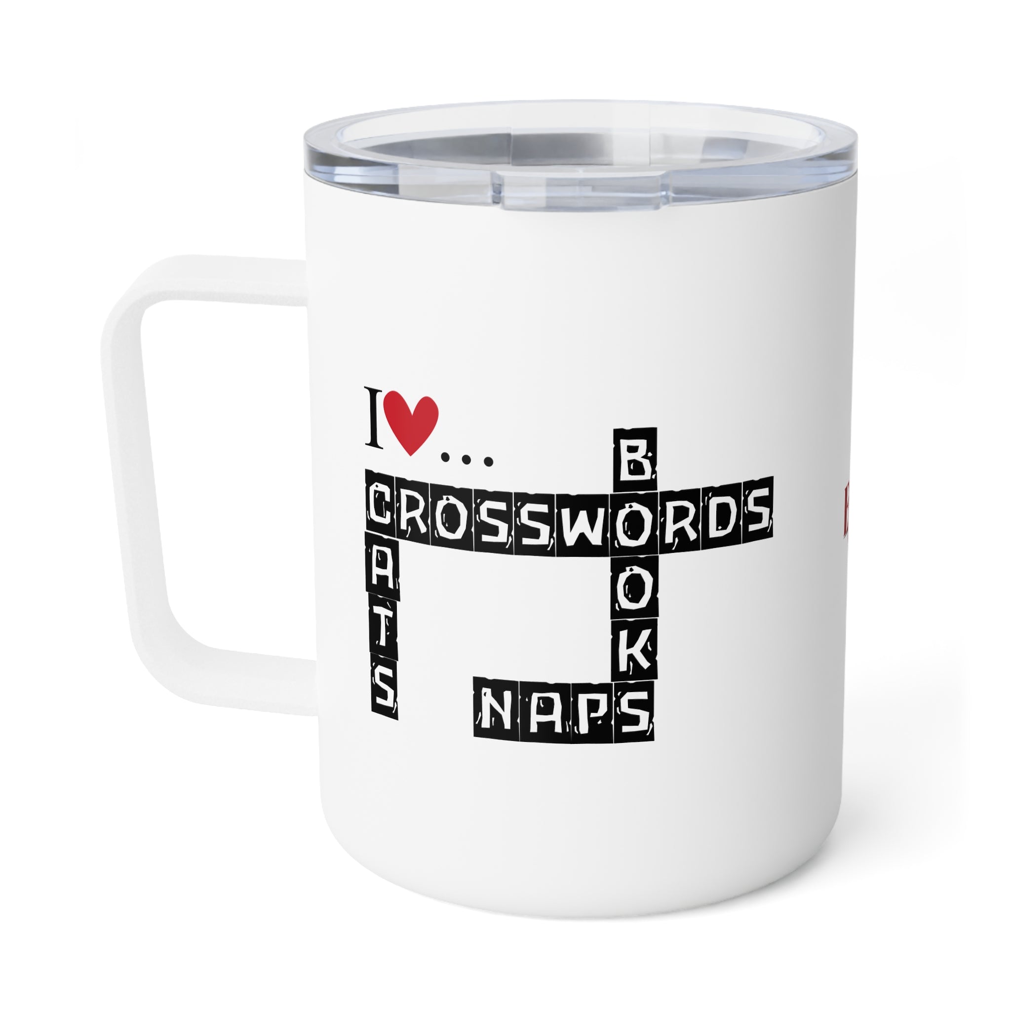 Photo depicting the ​Crosswords and Cats Insulated Coffee Mug, 10oz from EpiAl's Shop.