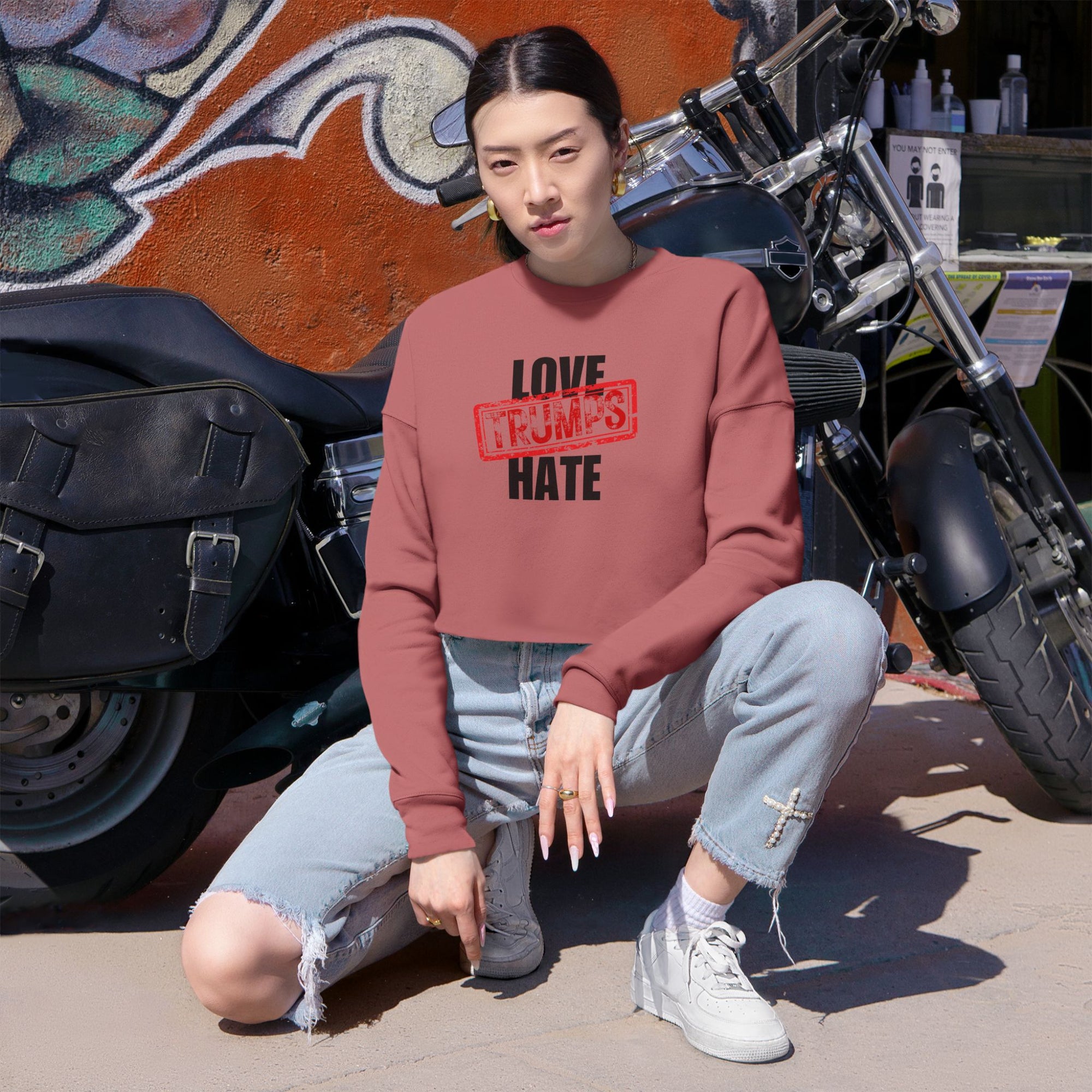 Love Trumps Hate Women's Cropped Sweatshirt