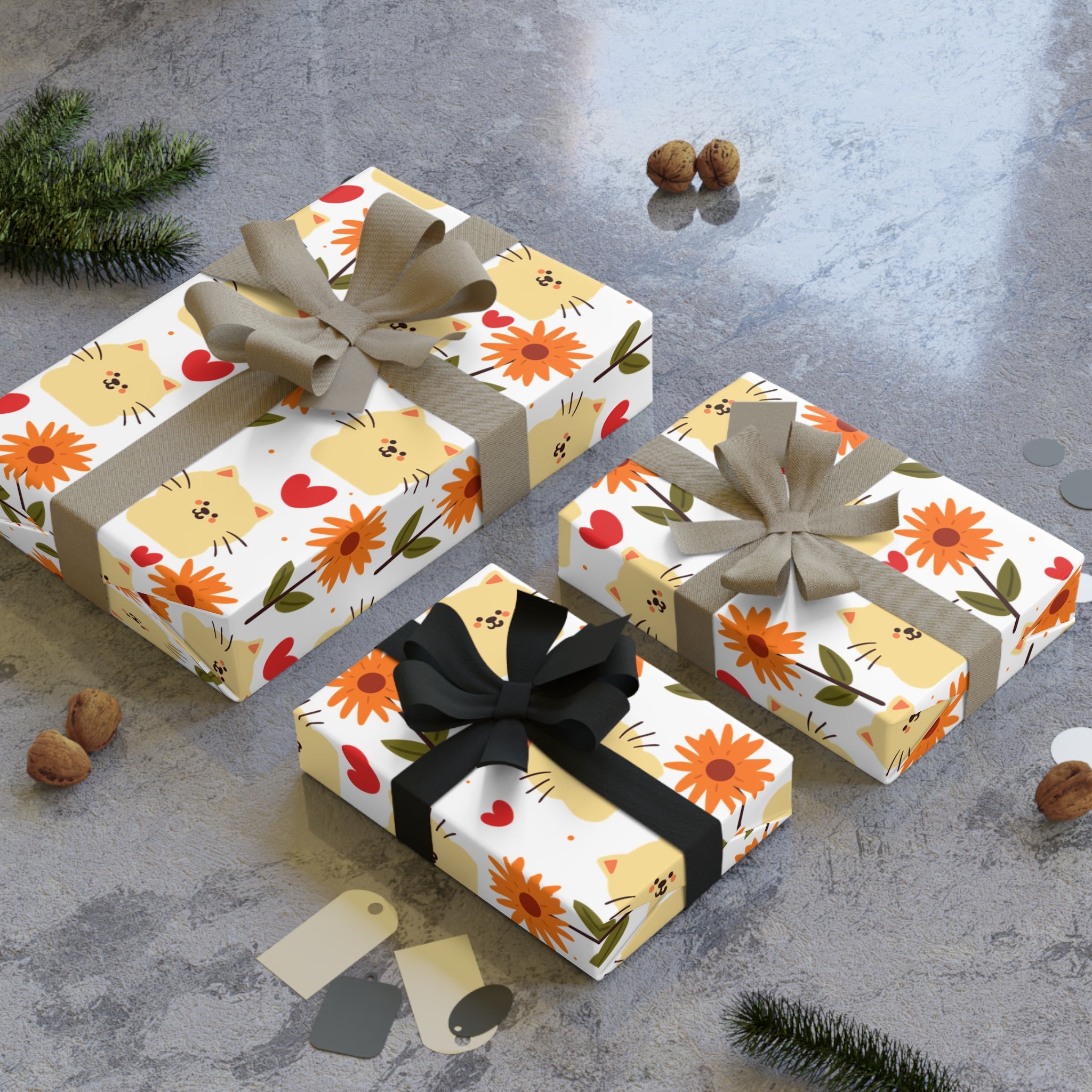 Flower Kitty Wrapping Paper – Cute Cat Gift Wrap