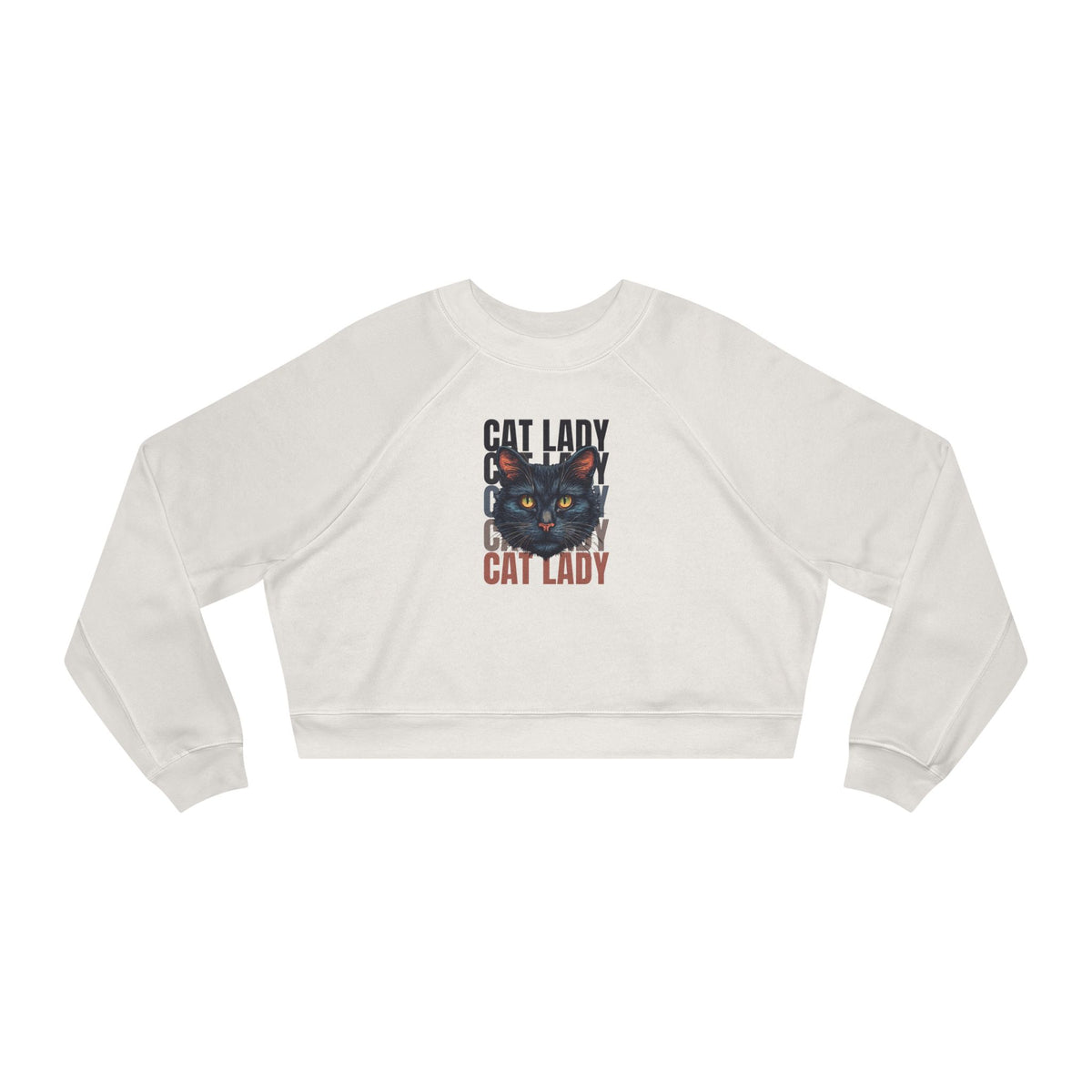 Black Cat Lady Cropped Fleece Pullover, Cozy Cat Lover Sweatshirt