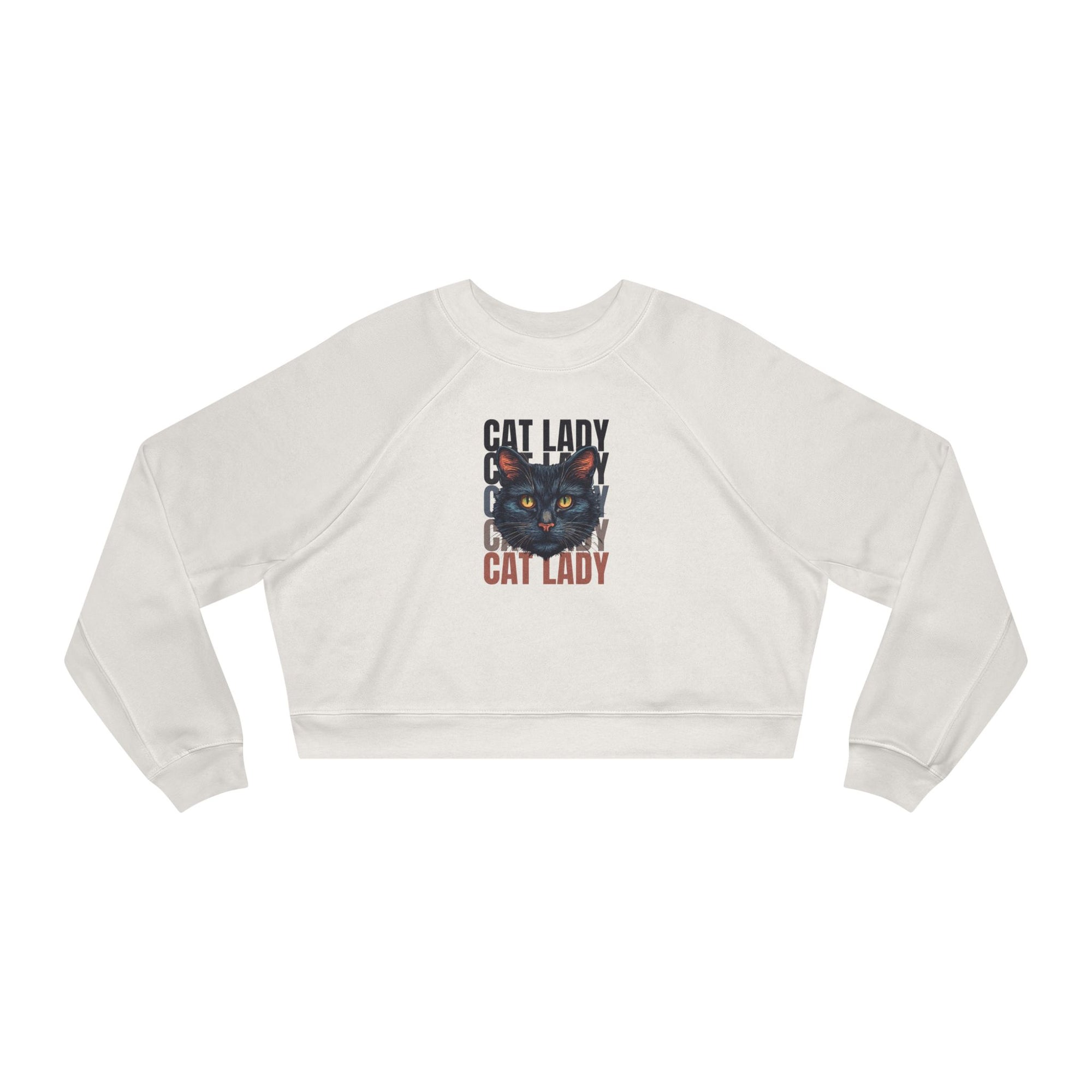 Black Cat Lady Cropped Fleece Pullover, Cozy Cat Lover Sweatshirt