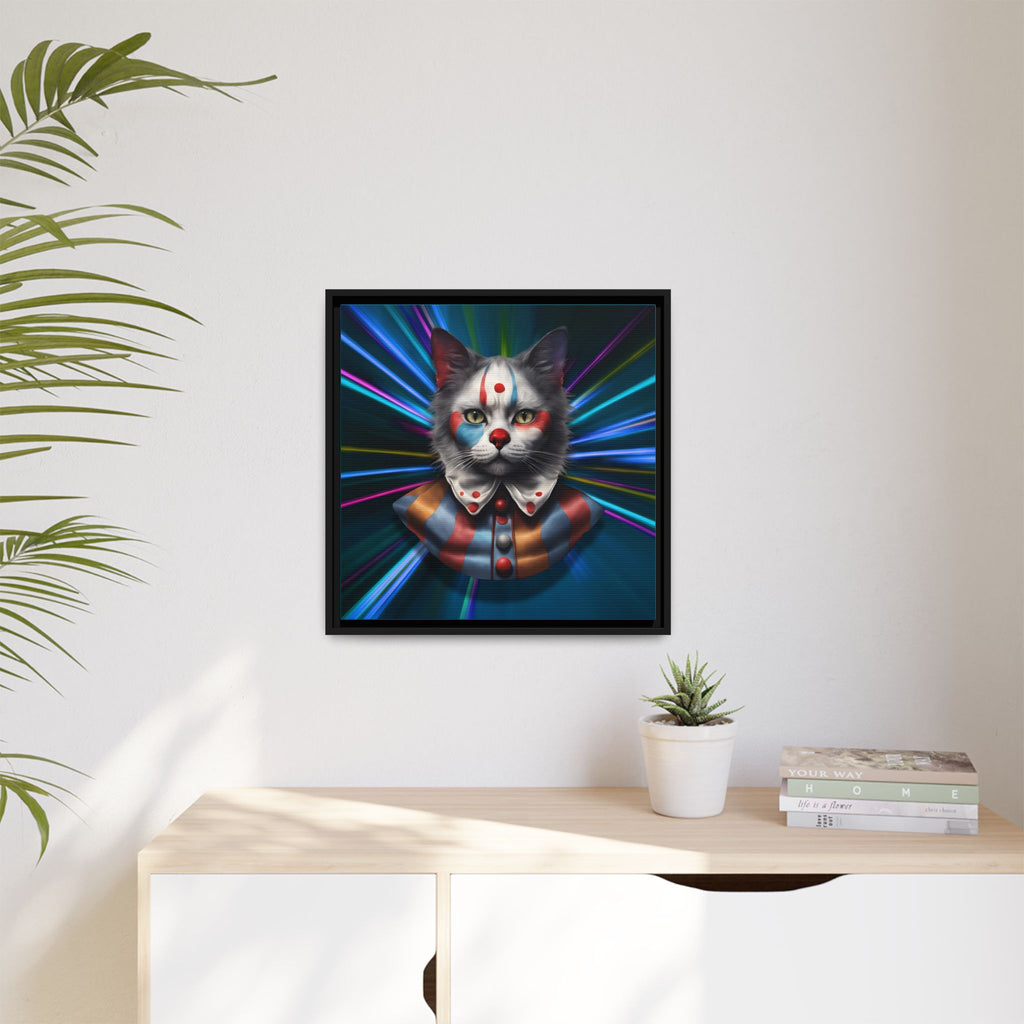 Colorful Cat Clown Framed Canvas Art – Quirky Home Decor for Pet Lovers