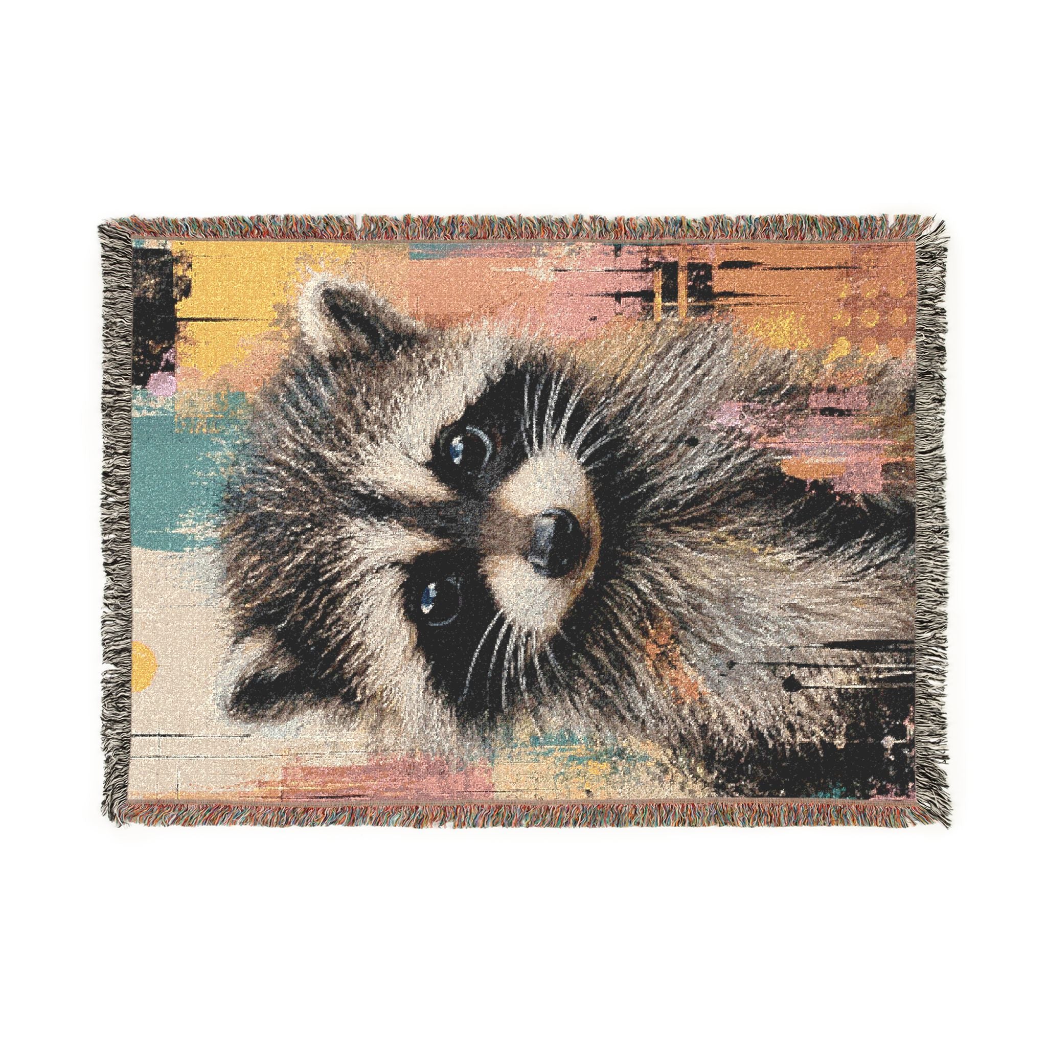 Jimothy the Raccoon Abstract Woven Throw Blanket with Fringe