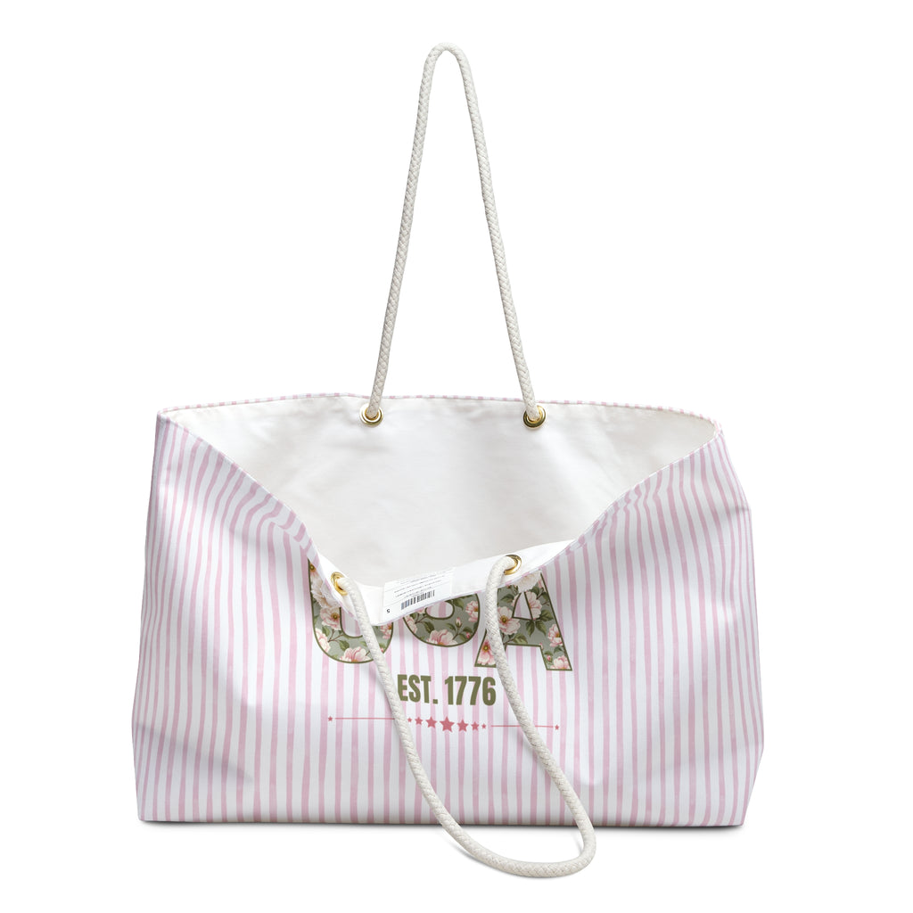 Floral USA 1776 Weekender Bag – Pink Stripe Americana Travel Tote