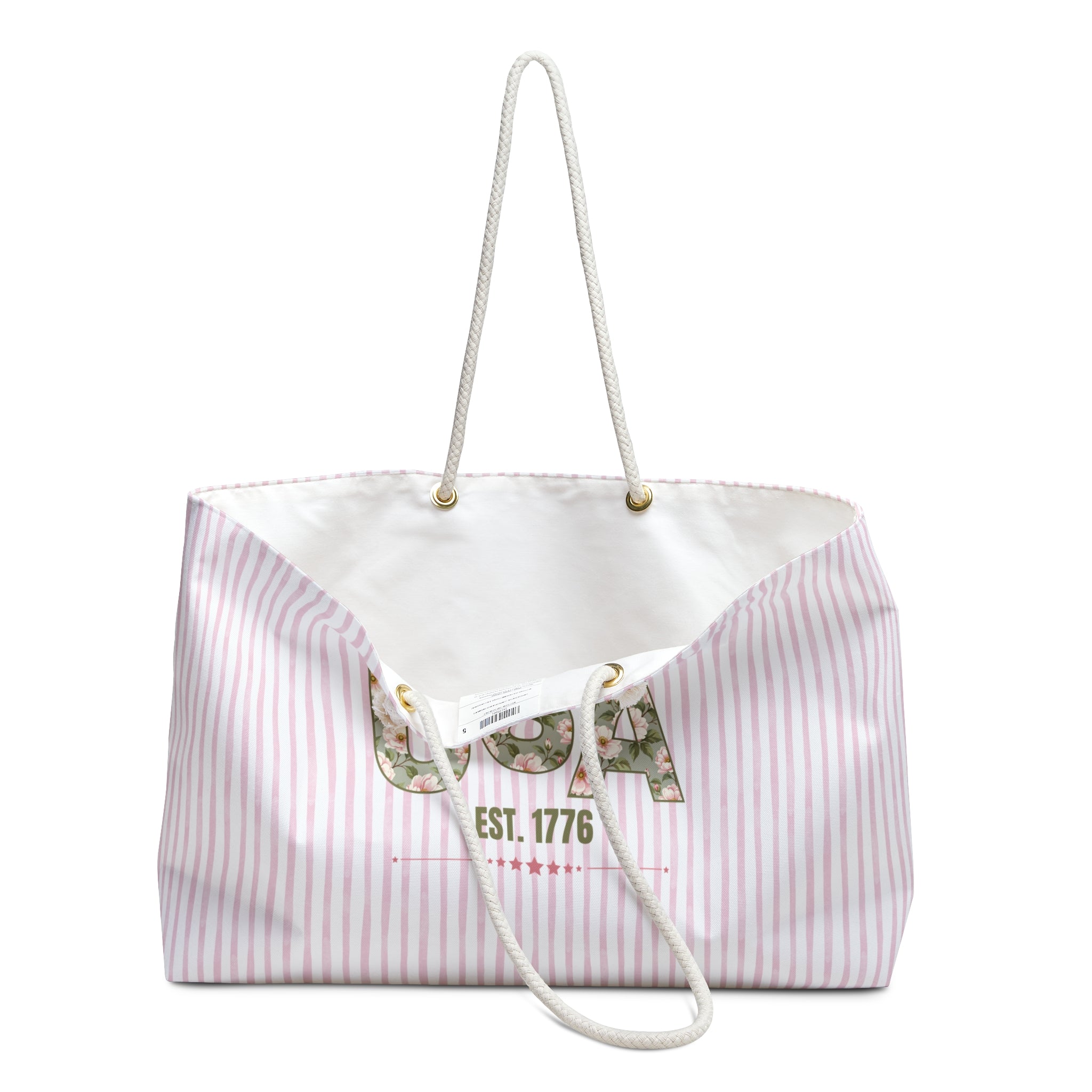 Floral USA 1776 Weekender Bag – Pink Stripe Americana Travel Tote