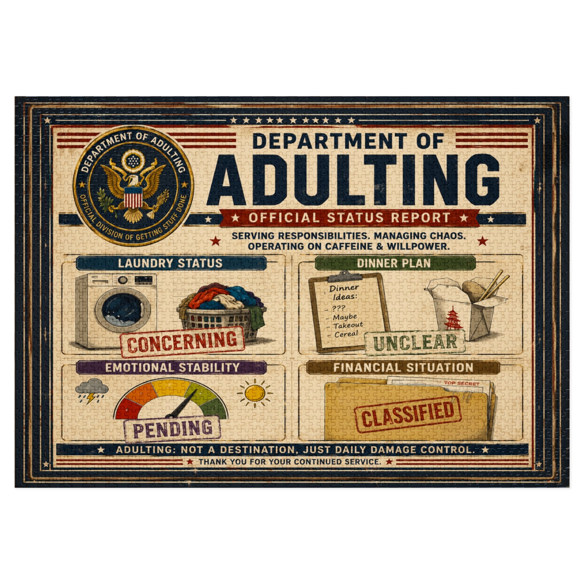 Department of Adulting 2000-Piece Jigsaw Puzzle – Official Status Report for Grown-Ups