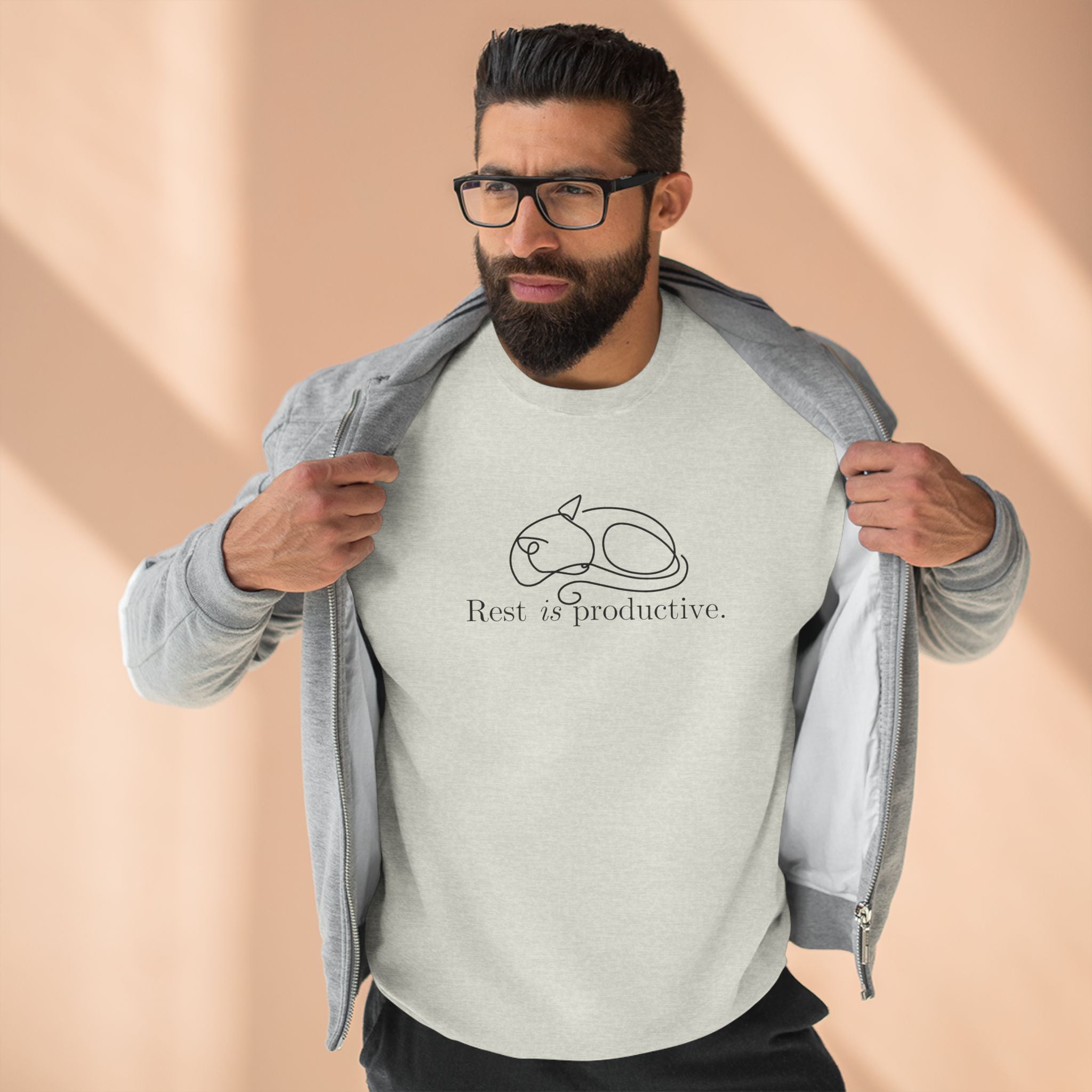 “Rest Is Productive” Minimalist Cat Sweatshirt – Comfort Fleece Pullover