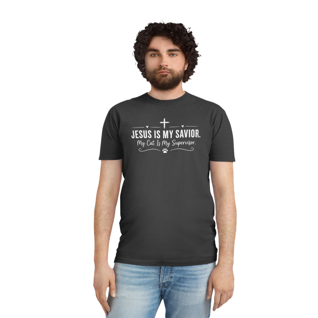 Jesus Is My Savior. My Cat Is My Supervisor. Vintage- Style T-Shirt