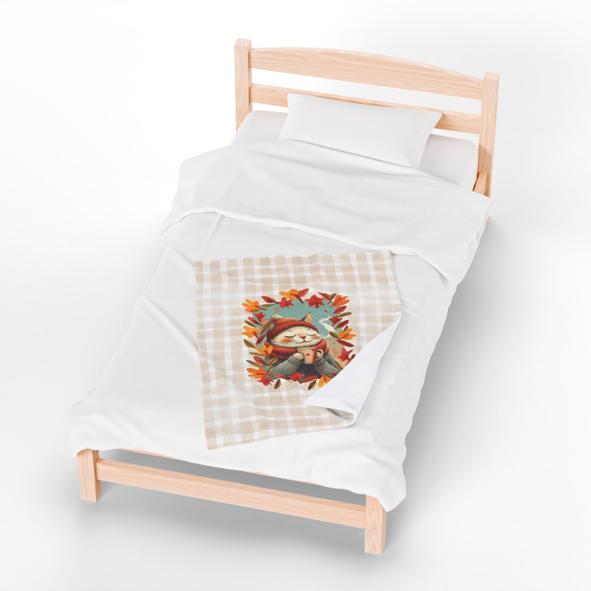 Hot Chocolate Cat Plush Blanket, Soft Throw for Fall