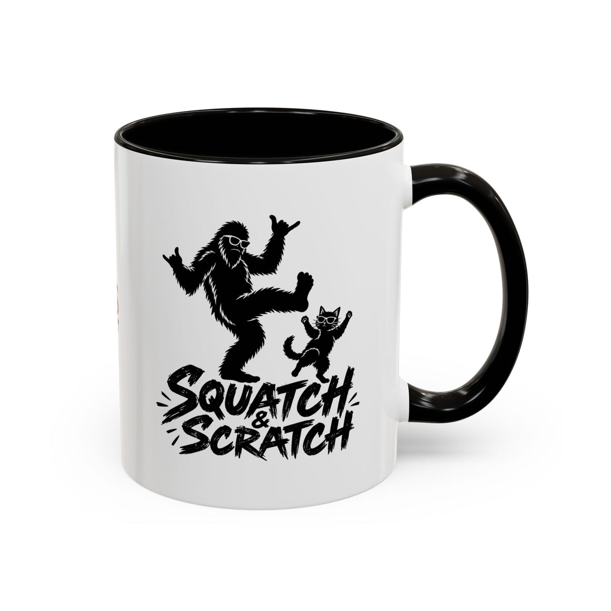 Squatch & Scratch Bigfoot and Cat Coffee Mug | Funny Sasquatch Ceramic Mug | 11oz & 15oz