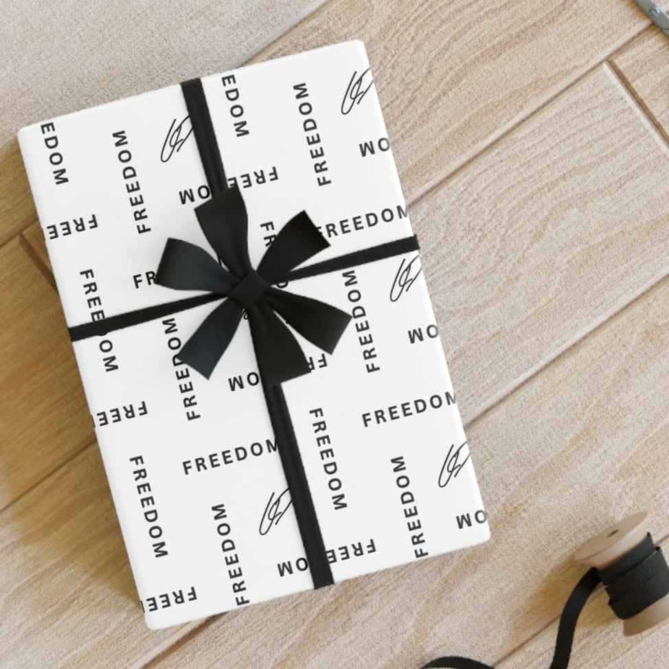 White Freedom-Themed Gift Wrapping Paper Roll, Statement Gift Wrap