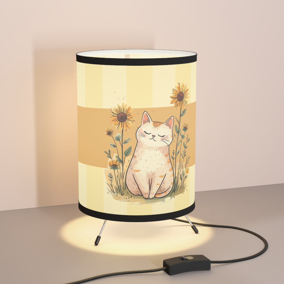Sunflower Kitty Tripod Lamp, Unique Gift for Cat Lovers