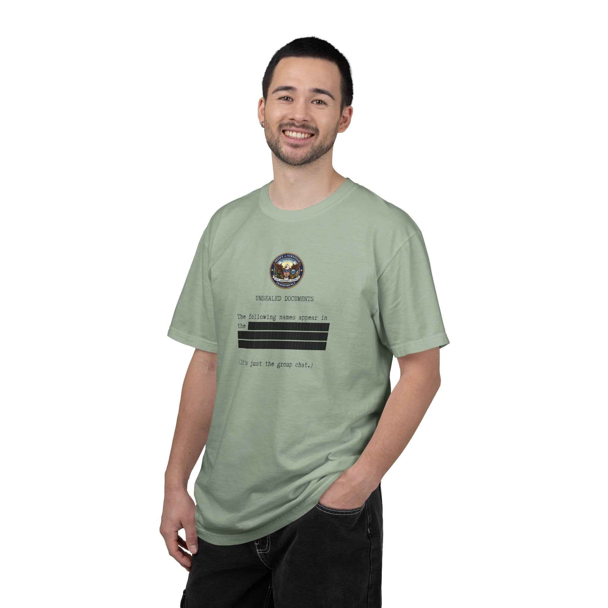 Unsealed Documents Unisex T-Shirt – Redacted Group Chat Political Satire Tee