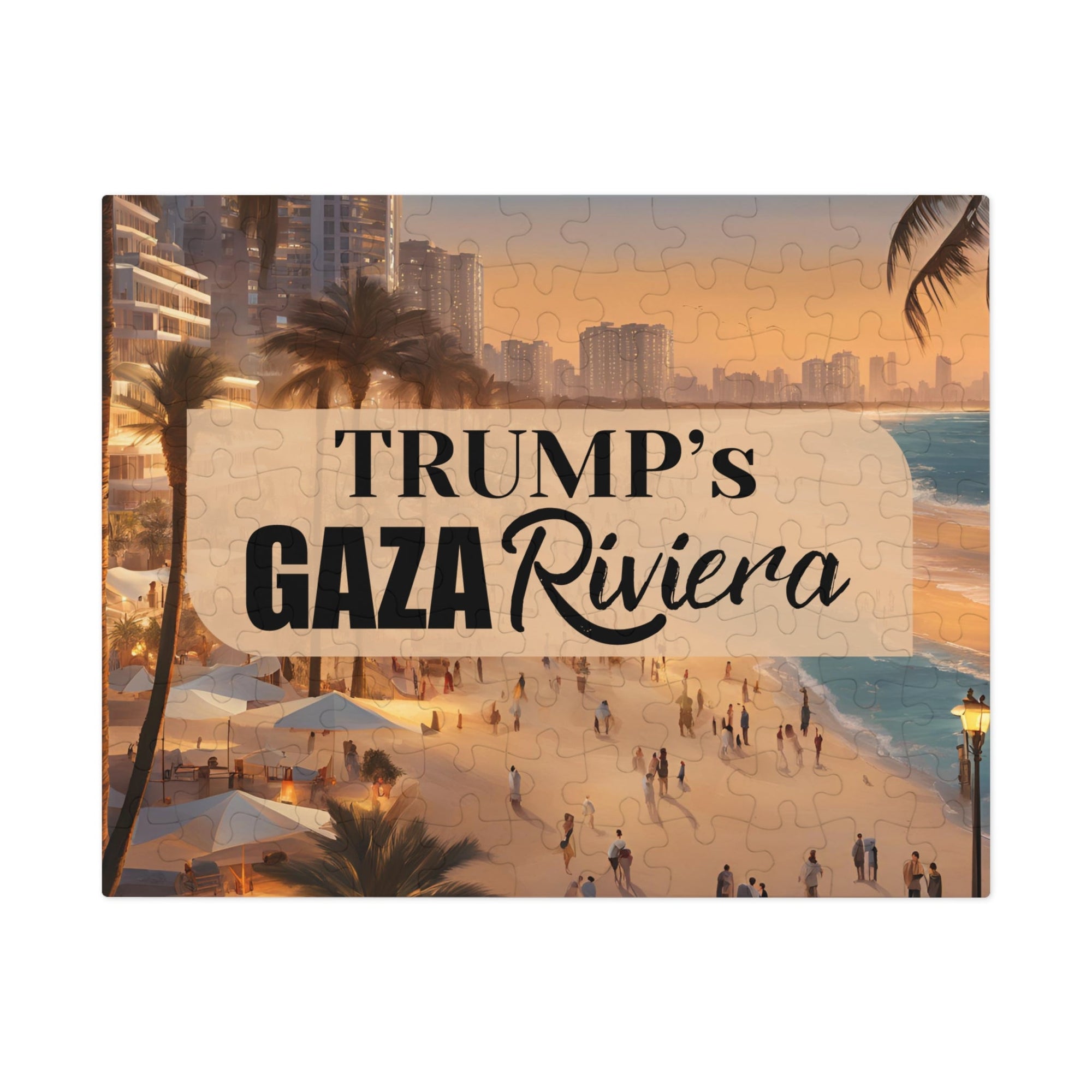 Trump's Gaza Riviera Jigsaw Puzzle with Tin Printify
