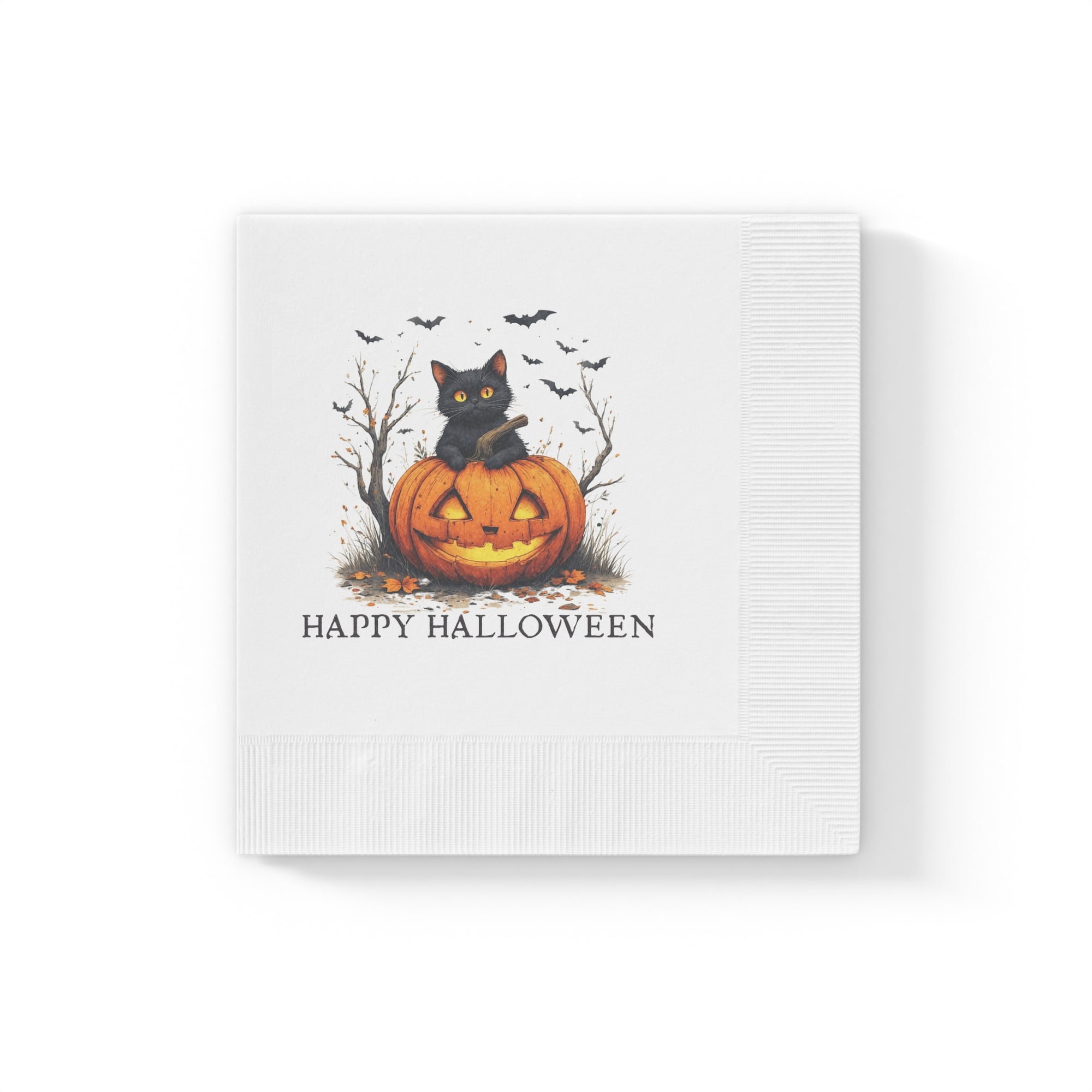 Halloween Themed Napkins with Cat and Pumpkin Design