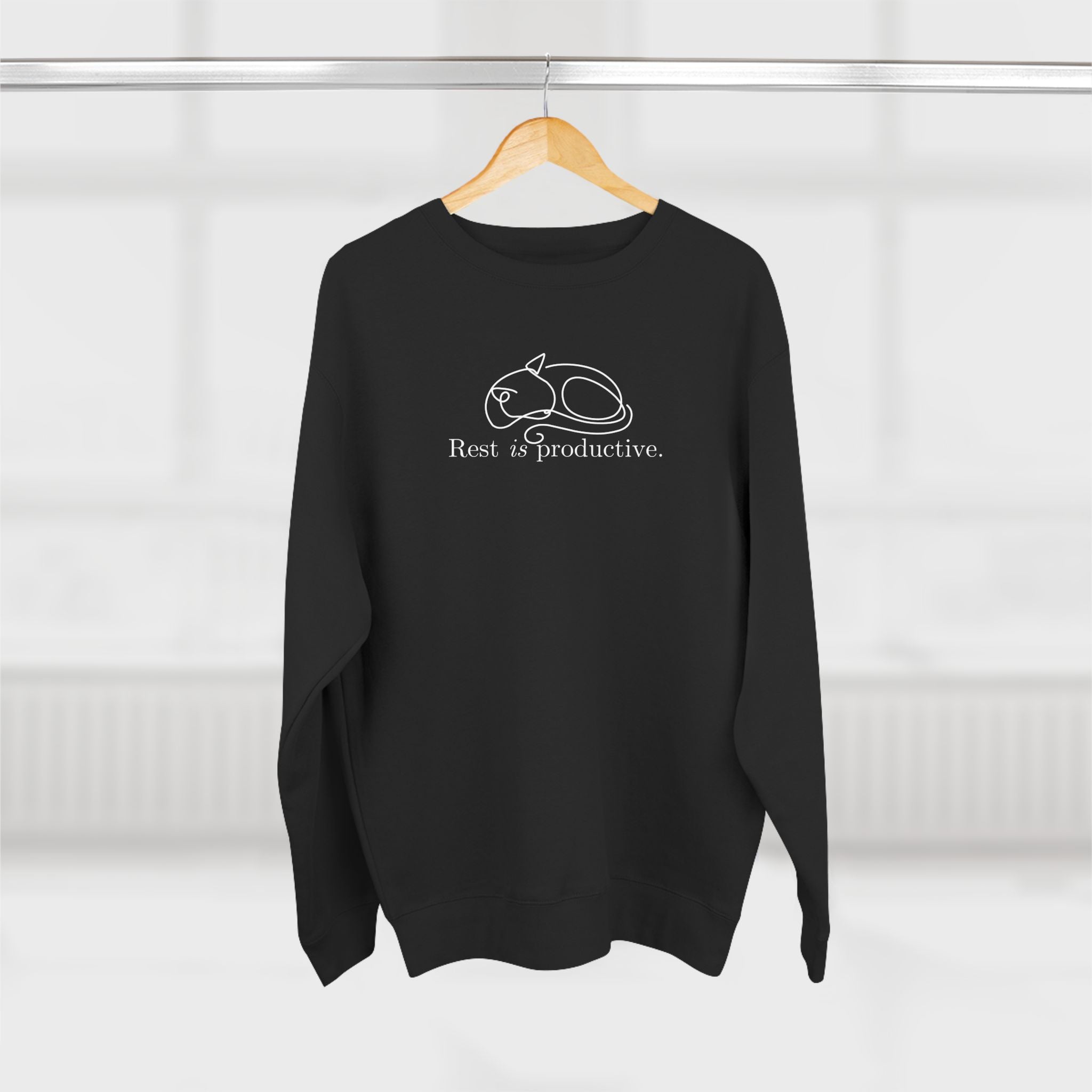 “Rest Is Productive” Minimalist Cat Sweatshirt – Comfort Fleece Pullover