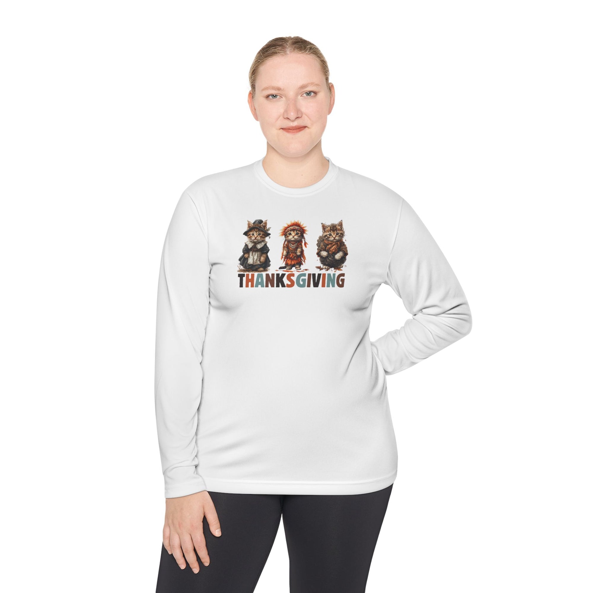 Thanksgiving Cat Themed Unisex Long Sleeve Tee