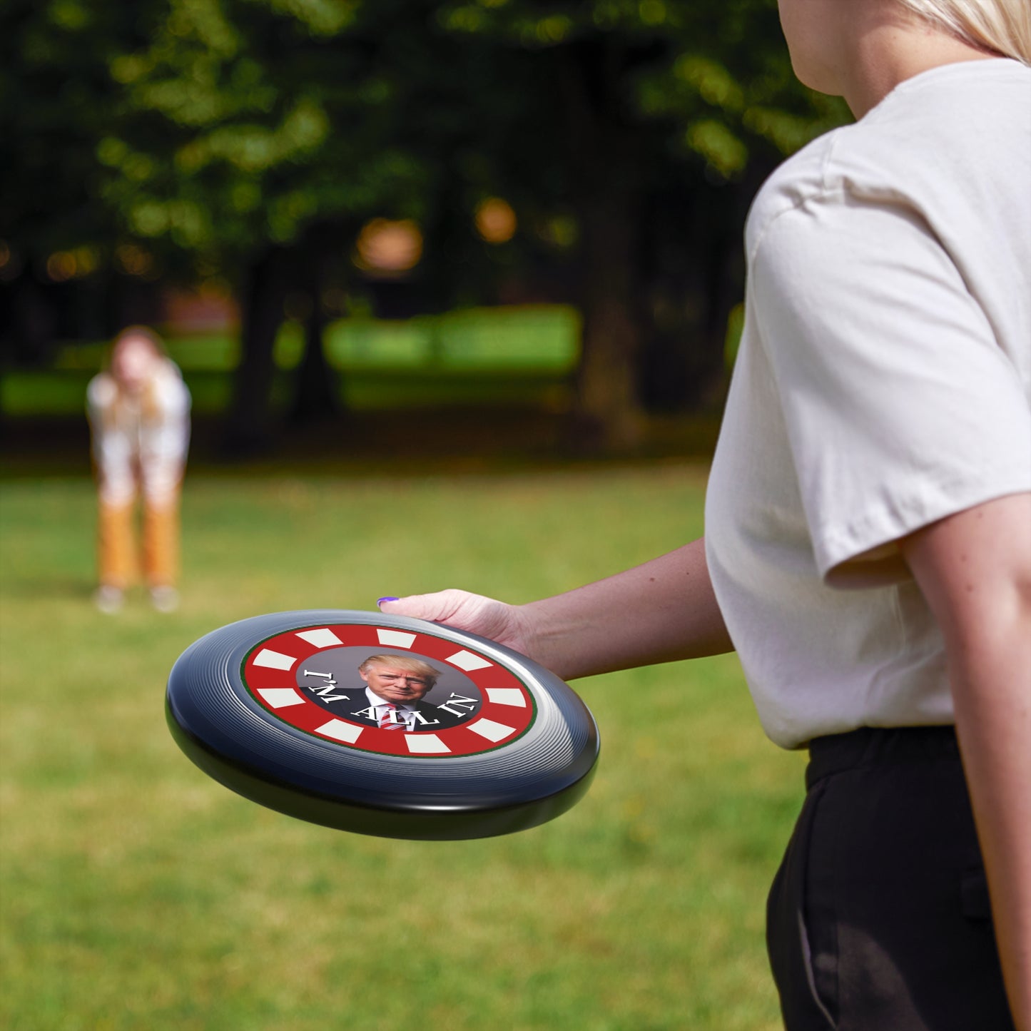 I'm All In with Trump Political Themed Frisbee - Fun Outdoor Game