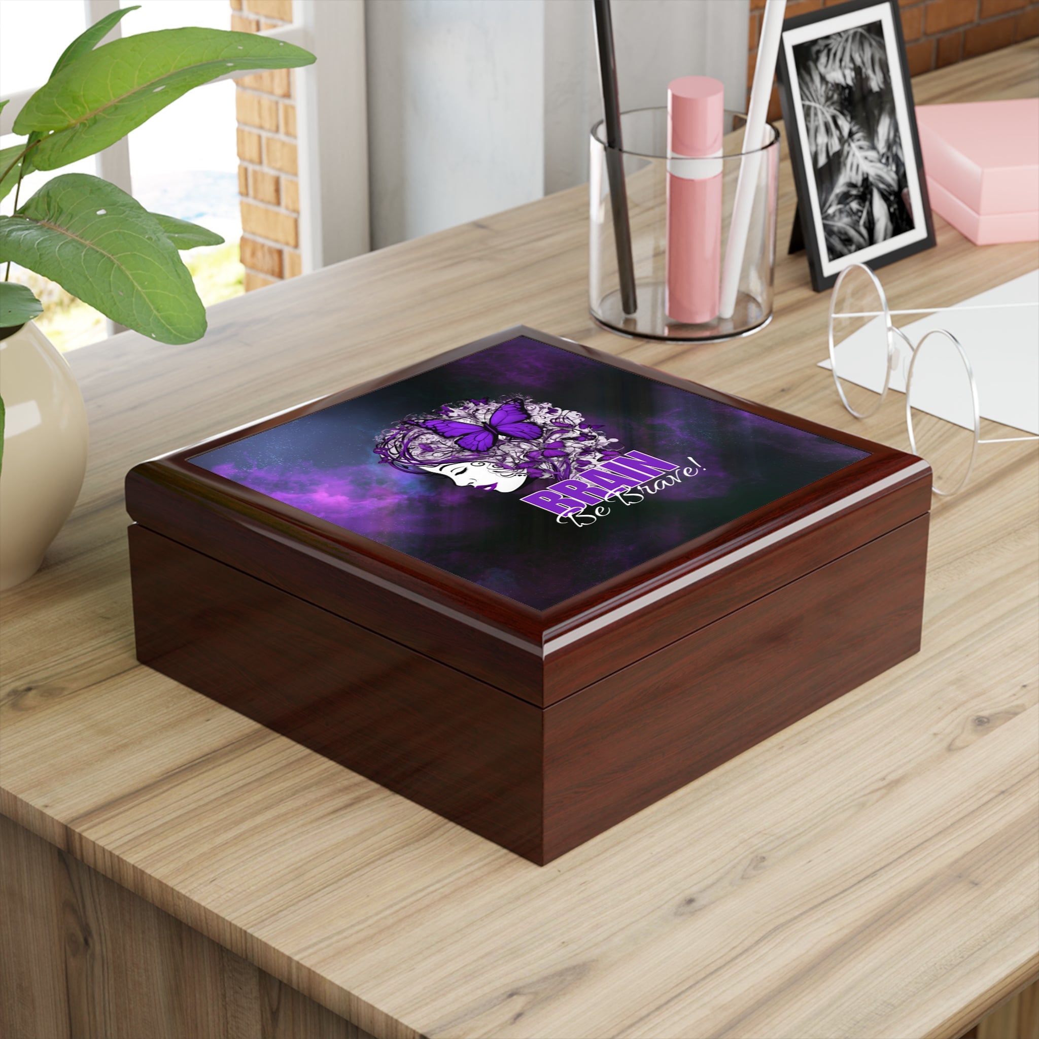 Photo depicting the ​Purple Brain Be Brave Jewelry Box from EpiAl's Shop.