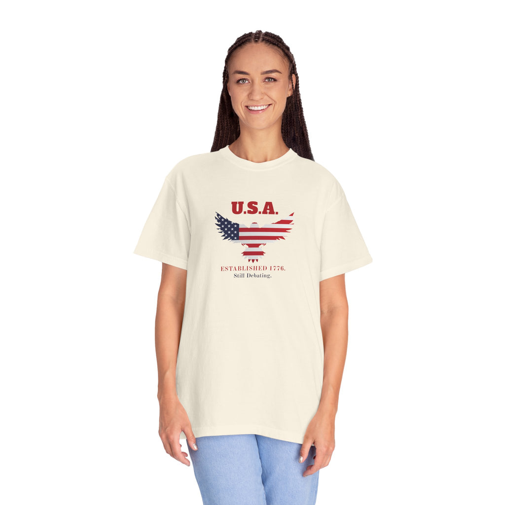 U.S.A. Still Debating Tee – Patriotic Humor Heavyweight Shirt